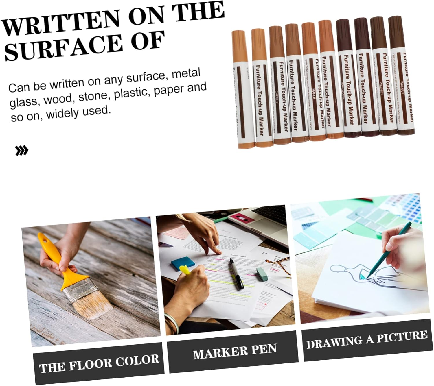 Baluue Wood Scratch Repair Markers Furniture Touch-Up Pens 10Pcs Set Waterproof Portable Painting Markers for Floor Cabinets and Chairs Furniture Repair Kit