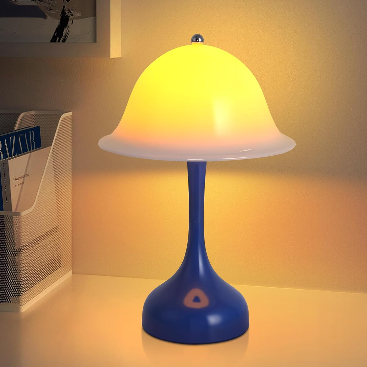 Meoaow Table Lamp Wireless Bedside Lamp LED Battery Touch Table Lamp USB Rechargeable Living Room Lamp Dimmable 3 Colour Temperatures Table Lamps Modern Night Light Lamp for Study Office Dining Room