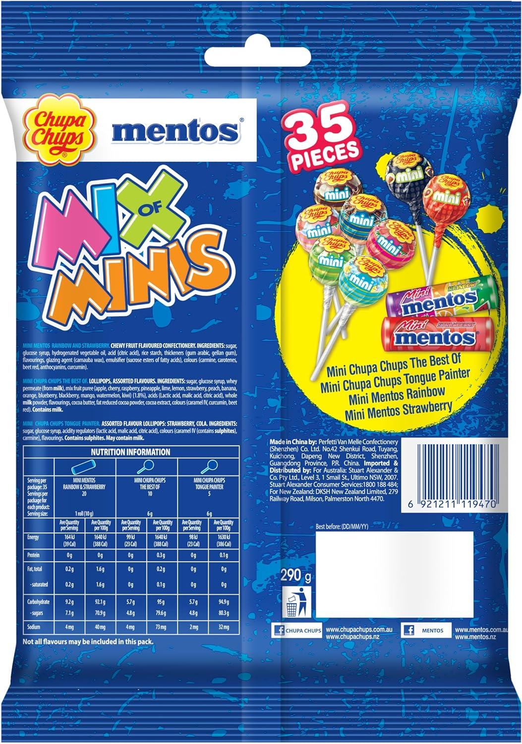 Chupa Chups Mix of Minis Bag, 35 Lollipops and Mini Rolls