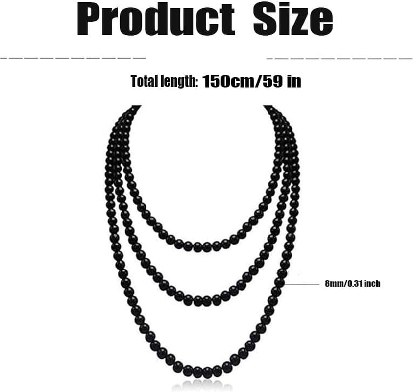 Faux Pearl Necklaces,Women Long Pearl Necklace Costume Jewelry,Pearl Necklace Vintage Multi Strands Necklace,Layered Pendant Pearls Jewelry Pearl Necklaces,White Pearl Costume Necklace - Black image number 4