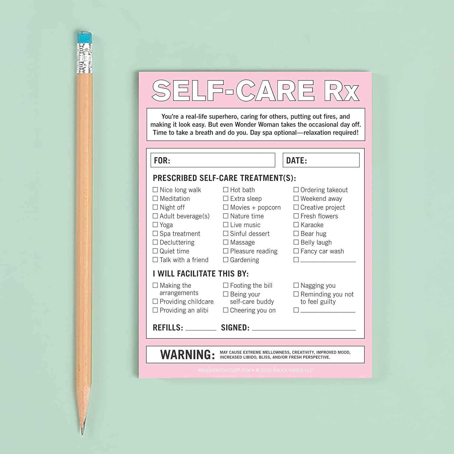 Knock Knock Self-Care RX Nifty Note - Self Care Gifts & Funny Gift Ideas for Friends, 4 X 5.25-Inches