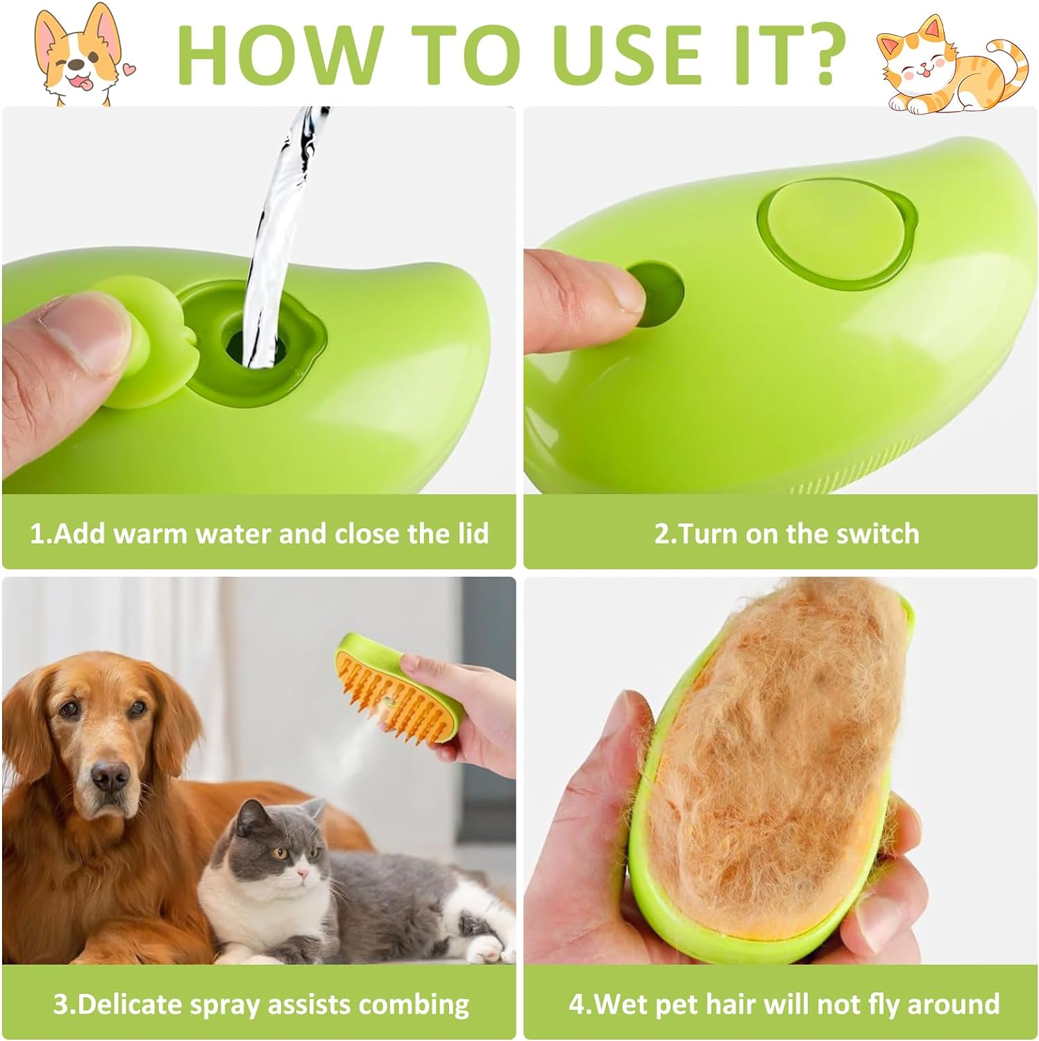 2024 Cat Steamy Brush 3-In-1 Cat Brush with Steam Self Cleaning Steamy Cat Brush Cat Spray Massage Comb Pet Hair Remover for Long Hair and Short Hair Clean (B) image number 2