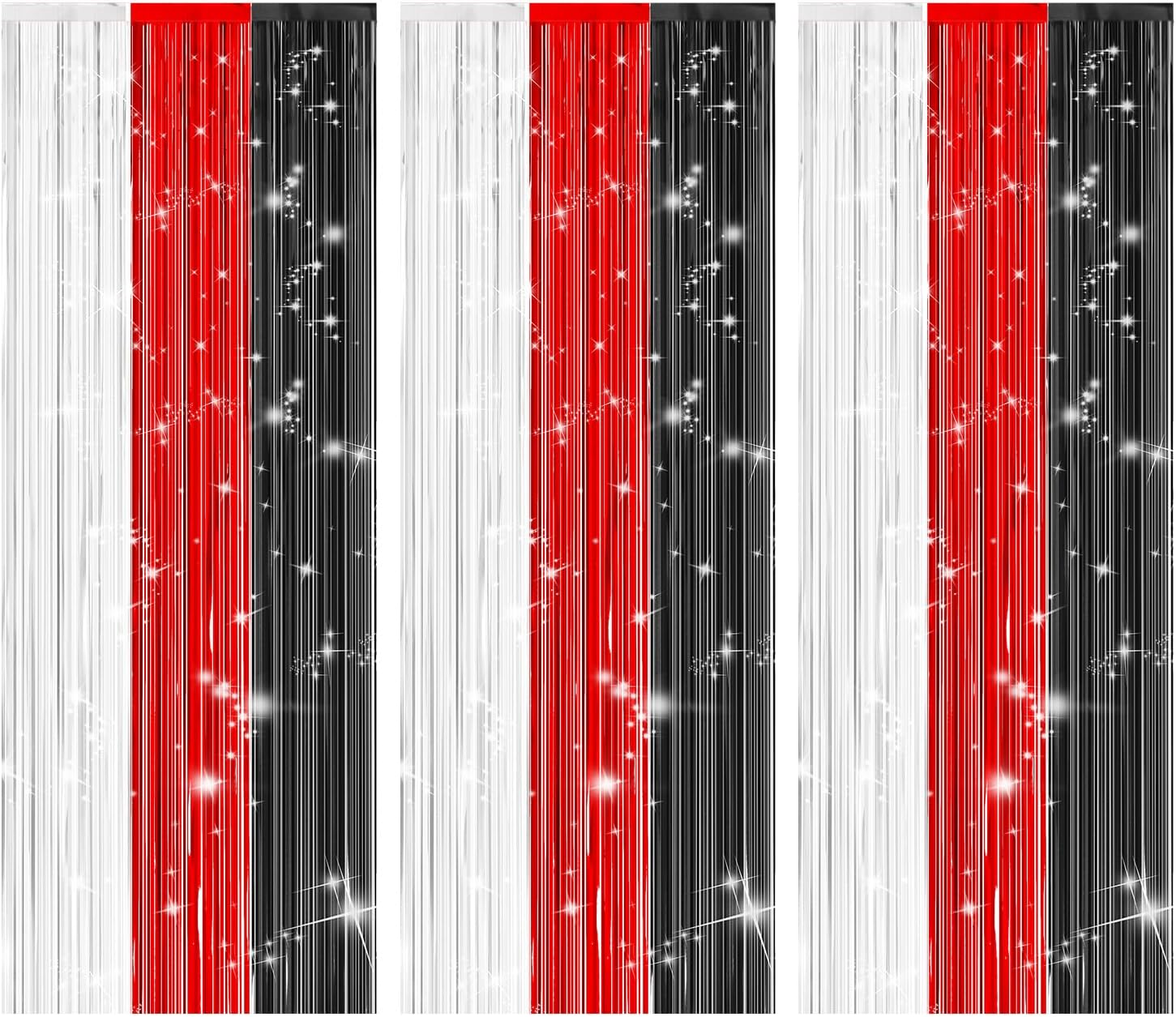3 Pcs Tinsel Party Streamers, Red Black and White Foil Fringe Curtains Tinsel Streamers Foil Fringe Curtain Backdrop for Birthday Party Decorations