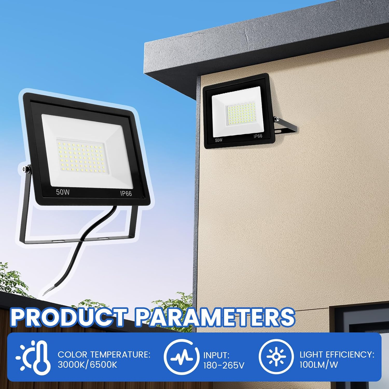 Led Floodlight Aluminium Outdoor Lighting High Brightness 100 W Non Glare Waterproof Linear Spotlight for Patio Deck Garden Facade(Black) image number 4