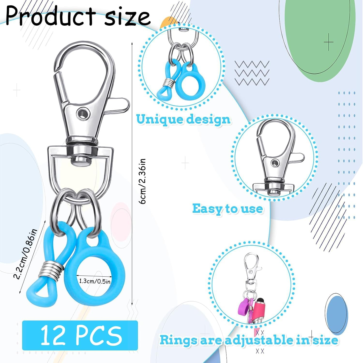 Xinghonyac 12 Pcs Silicone Pen Holder Clip, Colorful Pen Clips, Pen Clip with Lobster Clasp, Pen Holder for Lanyard Clip, Pen Lanyard for Nurses, Can Be Hung on Backpacks, Belts, Wallets image number 5