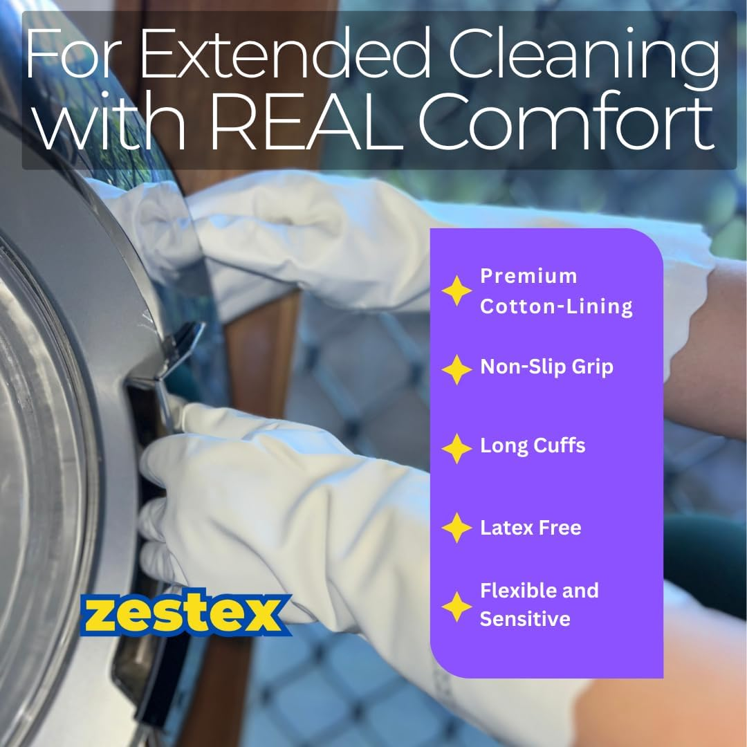 Zestex Luxe on Hands Dishwashing Gloves &ndash; 2 Pairs Reusable Kitchen Cleaning Gloves with Soft Cotton Lining, Non-Slip, Durable, and Extra Comfortable for Sensitive Skin image number 2