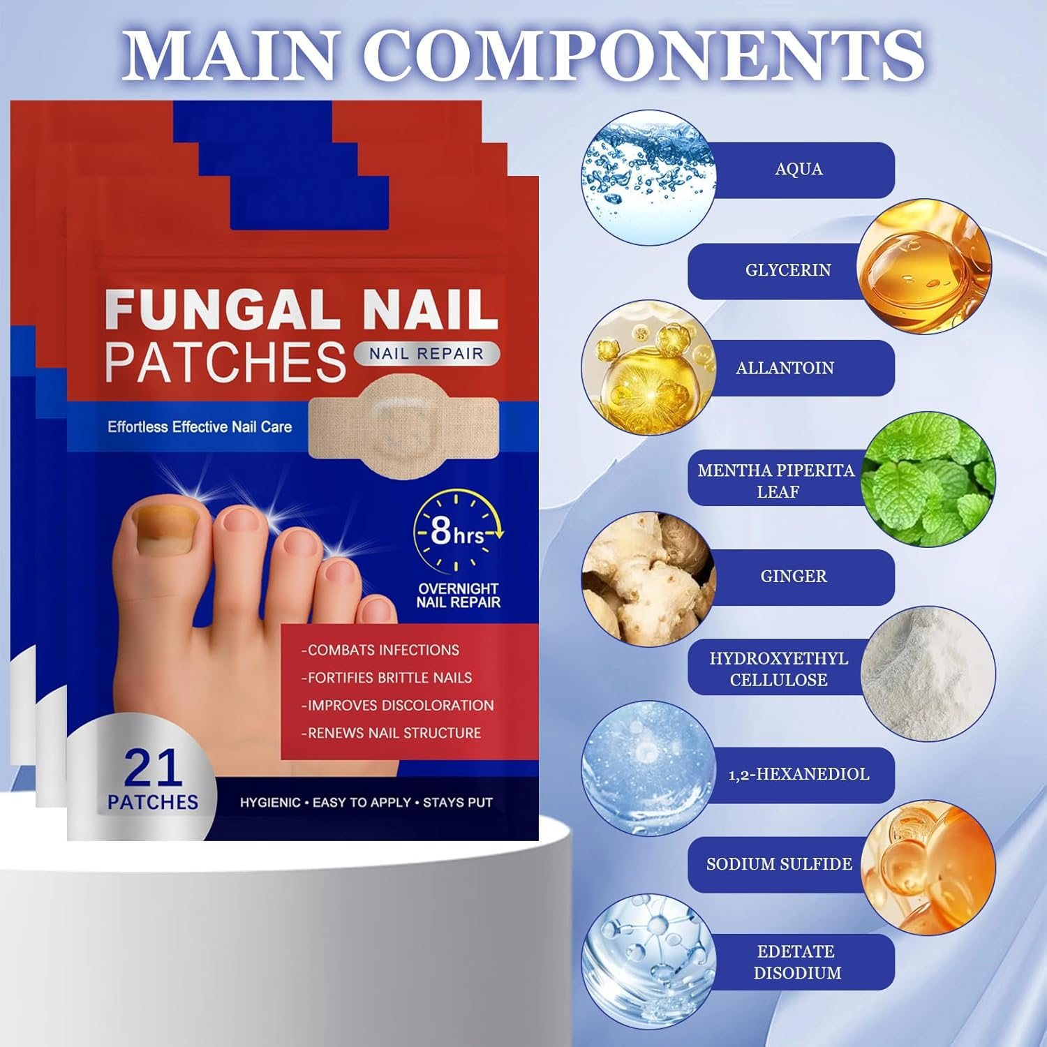 3 Packs of Toenail Treatment, Nail Digging Repair Patches, Split Nail Repair Strengthening Nails, Nail Digging Repair Plasters for Damaged Nails and the Appearance of Discoloured Nails image number 1