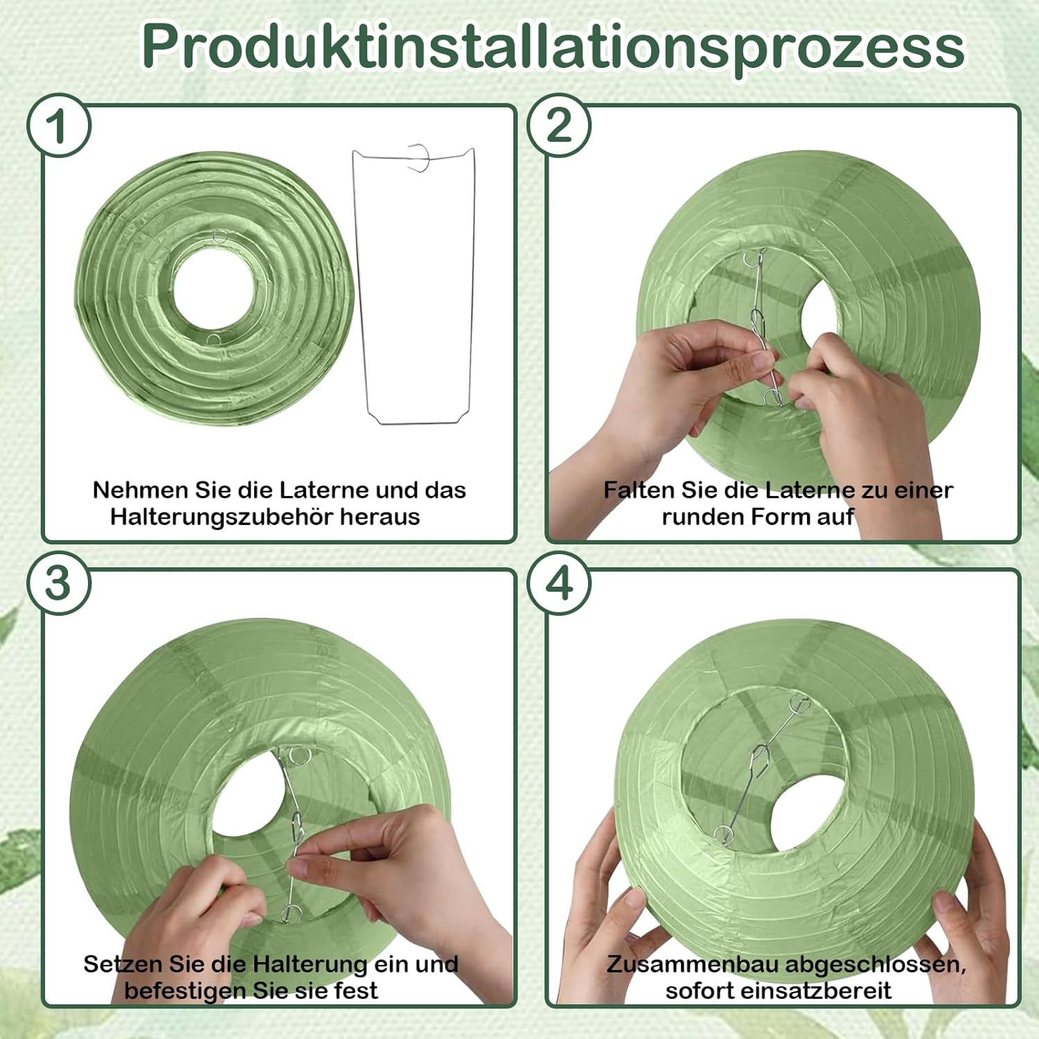 Set of 20 Paper Lanterns in Sage Green - round Paper Lanterns in 4 Sizes (15/20/25/30 Cm) - Lampshades as Decoration for Wedding, Birthday, Baby Shower & Garden Party image number 3