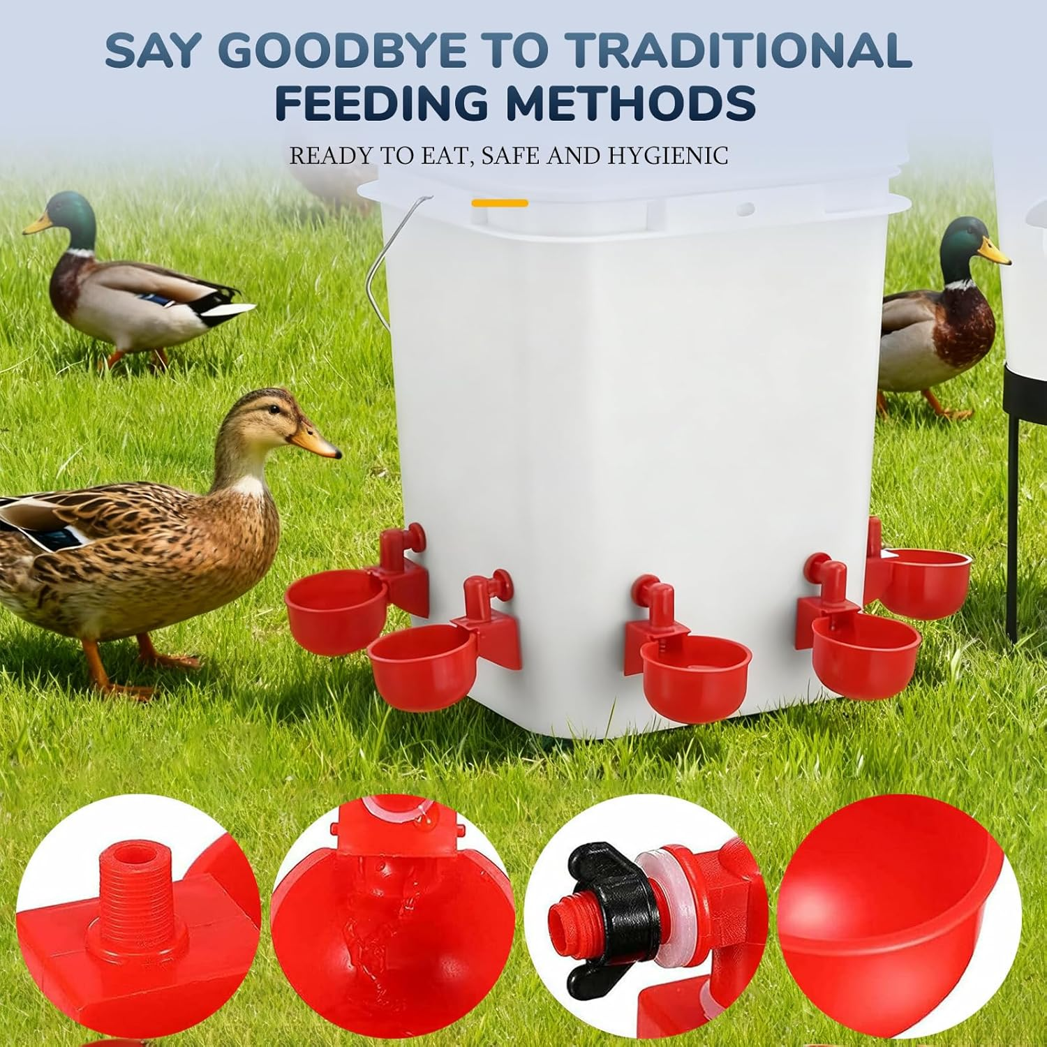 Chicken Feeder and Waterer Set 6PC Automatic Chicken Waterer Cups with Sealed Lid Design Large Capacity Poultry Drinker System with Hole Cutter for Chicks Ducks Geese Birds