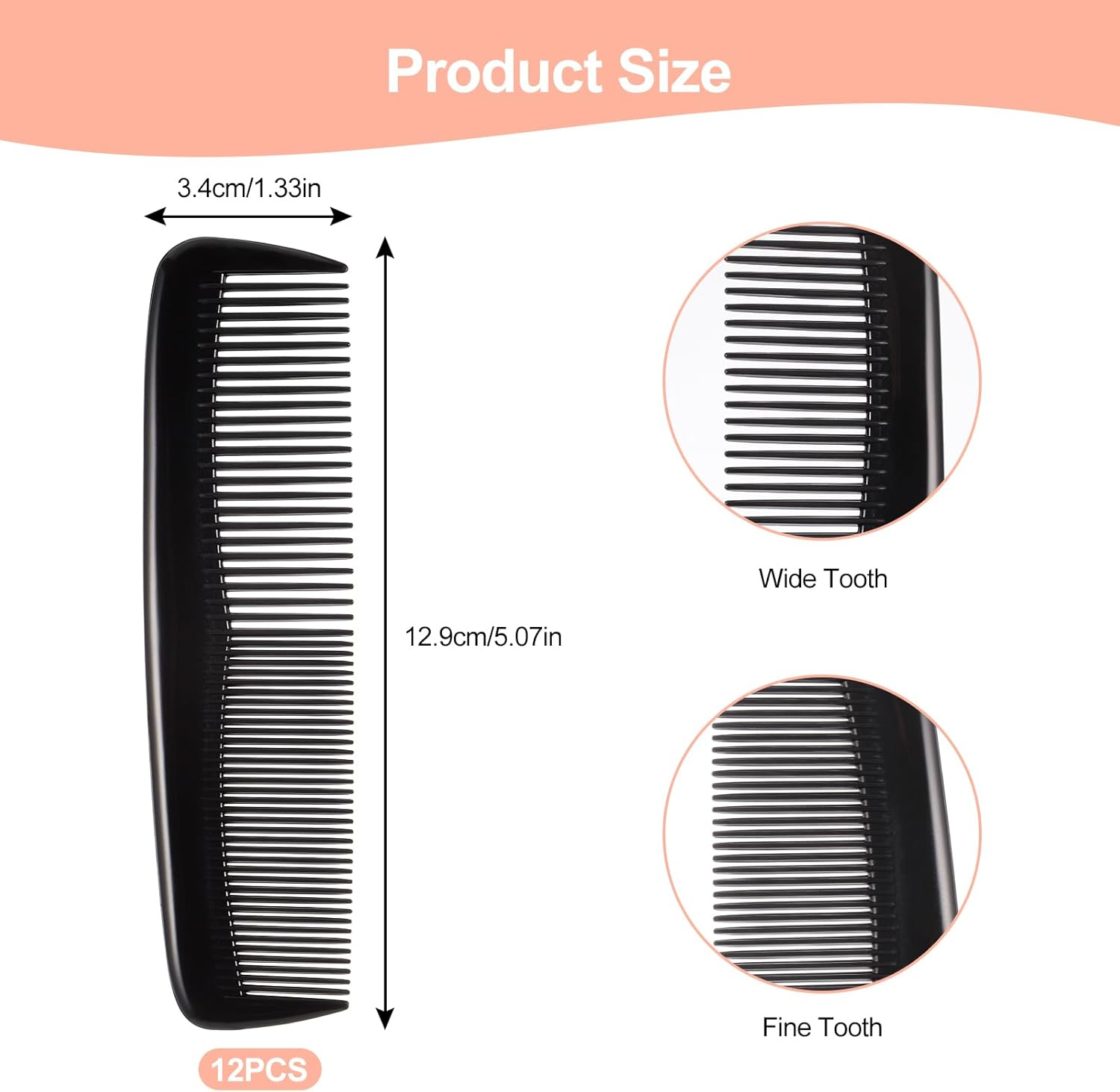 Mynoozi 12 PCS Hair Combs Set Colorful Plastic Pocket Combs Fine and Wide Tooth Cutting Combs for Women and Men Salon and Hotel Hair Care Tool(Black) image number 1