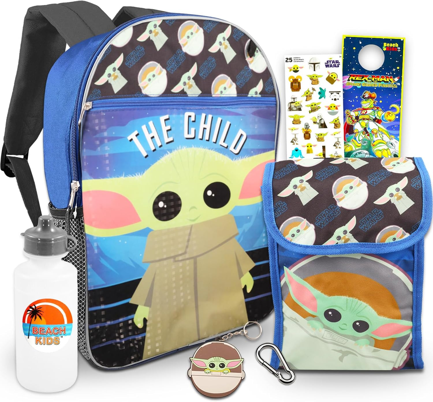 Baby Yoda Backpack with Lunch Box for Kids Set - Bundle with 16" Star Wars School Bag, Lunch Bag, Water Bottle, More | Baby Yoda Backpack for Boys, Girls