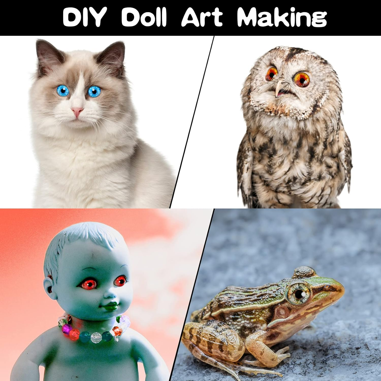 MWOOT Pack of 100 12 Mm Glass Eyes Glass Dragon Eye Kit, Dragon Eyes Glass Cabochon Eyes, 50 Style Animal Eyes Human Glass Doll Eyes for DIY Dolls Scrapbooking Jewellery Creations Halloween Craft Accessories