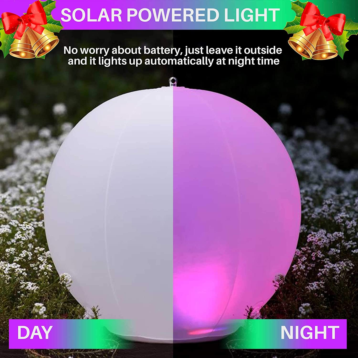 Solar Floating Pool Lights - Pack of 2 Solar Powered Color Changing 14-Inch Balls - Float or Hang in Pool Garden Backyard Pond Party Decorations - Inflatable Wateproof RBG Lights Accessories image number 2