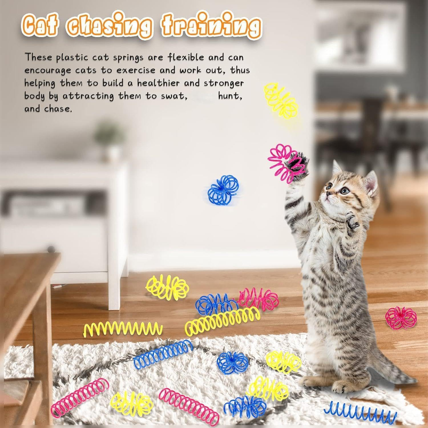 Charniol 60 Pcs 3 Inch Cat Spring Toys, Plastic Coil Spiral Springs Kitten Interactive Colorful Cat Toys for Indoor Swatting Biting Chasing, Active Healthy Fitness Play image number 4