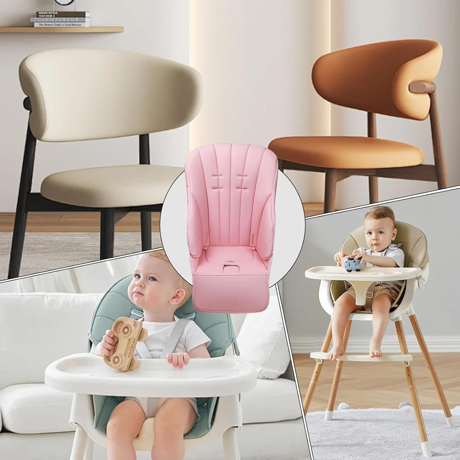 Baby High Chair Leather Cover, Toddler Seat Cushion Pad 31.5X15.75X0.79 Inches, Waterproof Padded Insert, Soft Leather Material, Easy Wipe Clean, for Feeding Chairs - Green image number 7