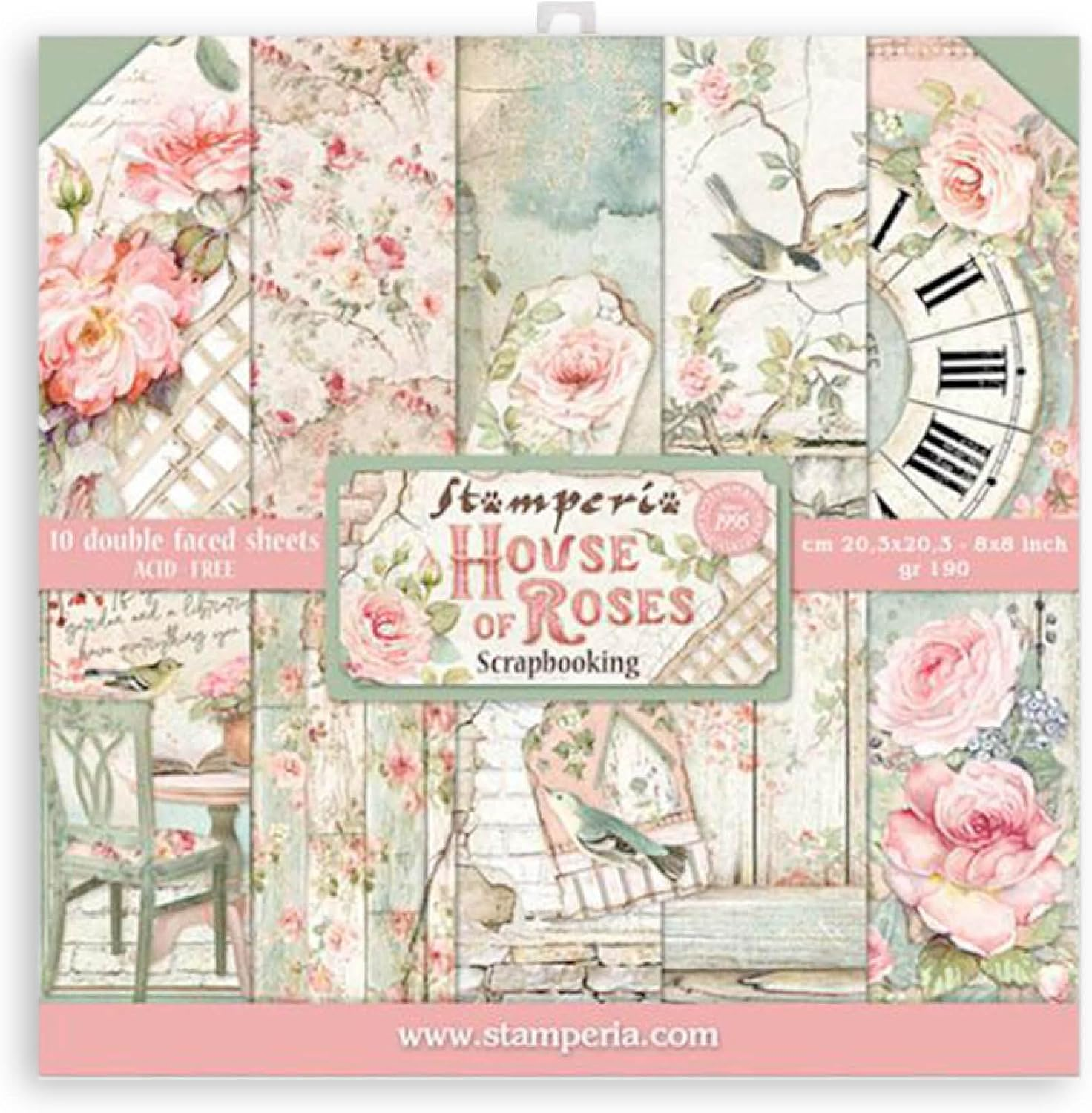 STAMPERIA International, KFT Paper PAD 8X8 10PK House Rose, 20.3 X 20.3 (8" X 8"), Multicoloured image number 4