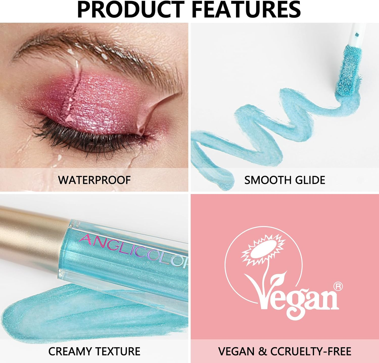 Anglicolor Eyeshadow,Liquid Glitter Eyeshadow,Highly Pigmented Glitter Gel Diamond Eyeshadow, Liquid Eyeshadow & Eyeliner Blendable Shimmer Eyes Makeup,Vegan (#7 Silver) - 05 image number 4