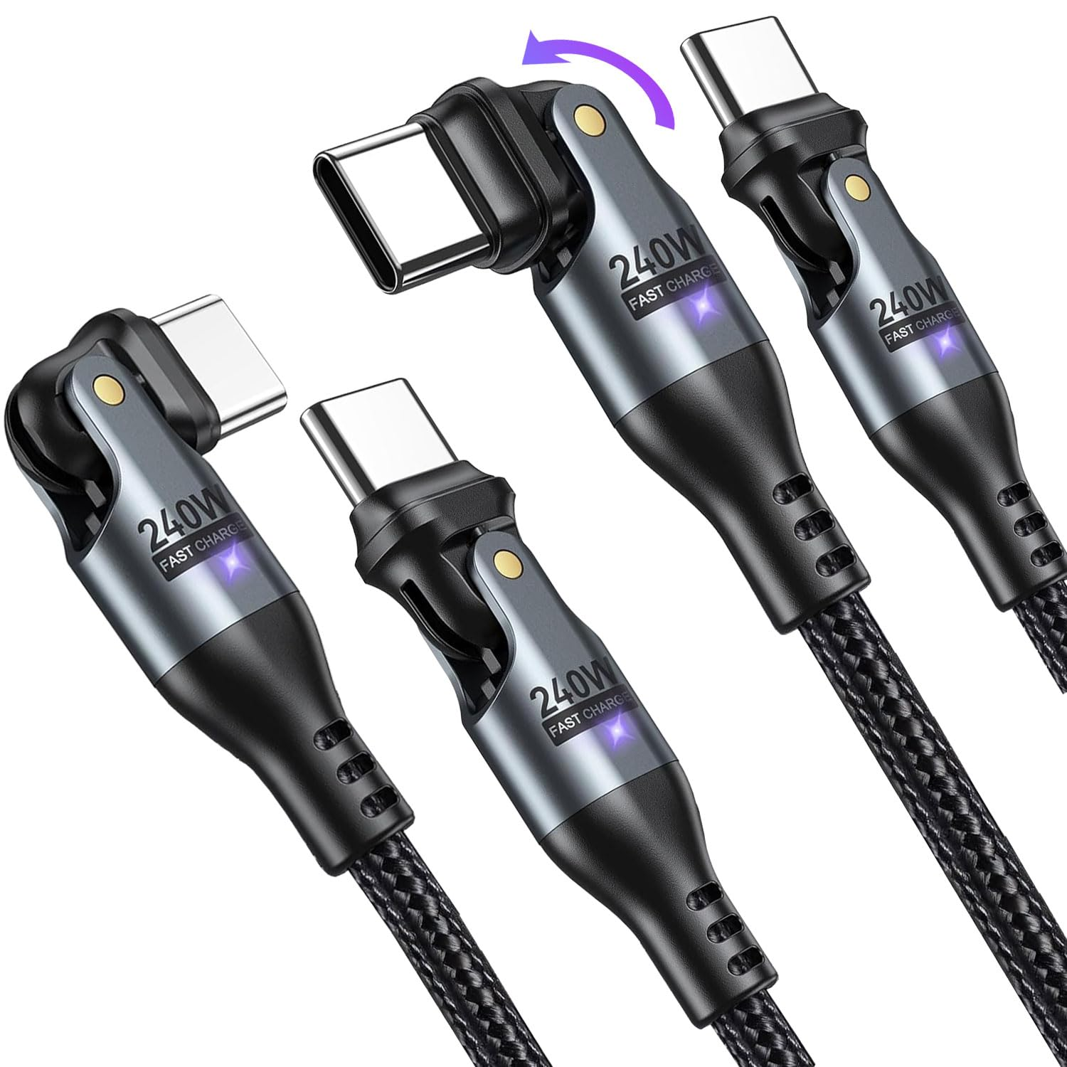 Magnilink Duo Pivot USBC to USB C Cable 2-Pack Dual Rotating 180 Degree Type C Charging Cord 240W PD Fast Charging - Great for Macbook, Ipad, Iphone, Galaxy, Steamdeck, and More image number 4