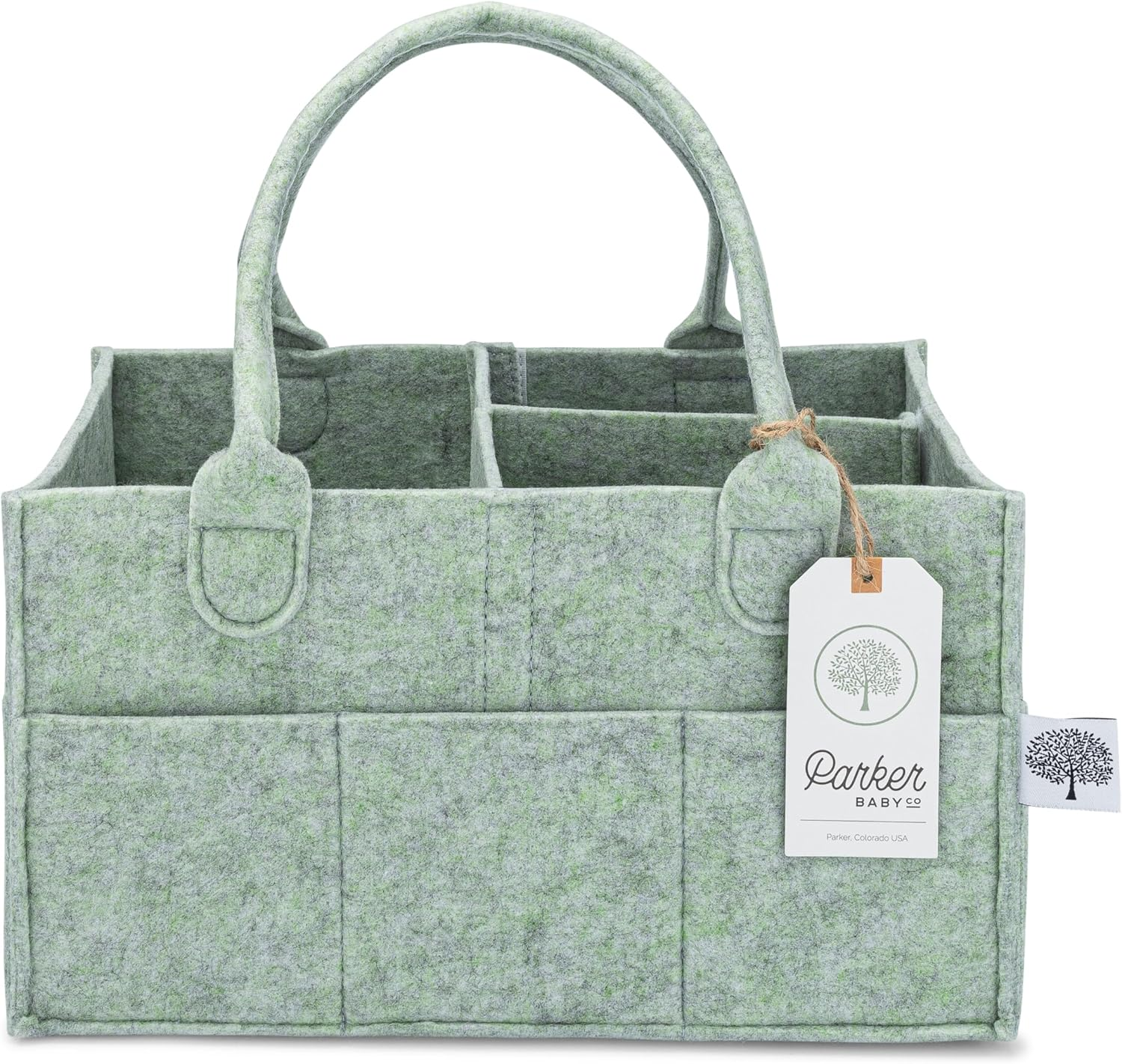 Parker Baby Diaper Caddy - Nursery Storage Bin and Car Organizer for Diapers and Baby Wipes - Sage Green, Large