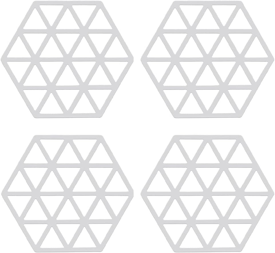 Extra Thick Silicone Mat, 4PCS Silicone Kitchen Mat, Heat Resistant Multi-Purpose None Slip Table Place Mats for Hot Pots Holder, Pads, Pans, Dishes, Spoon Rest, Coaster (White Triangle) image number 2