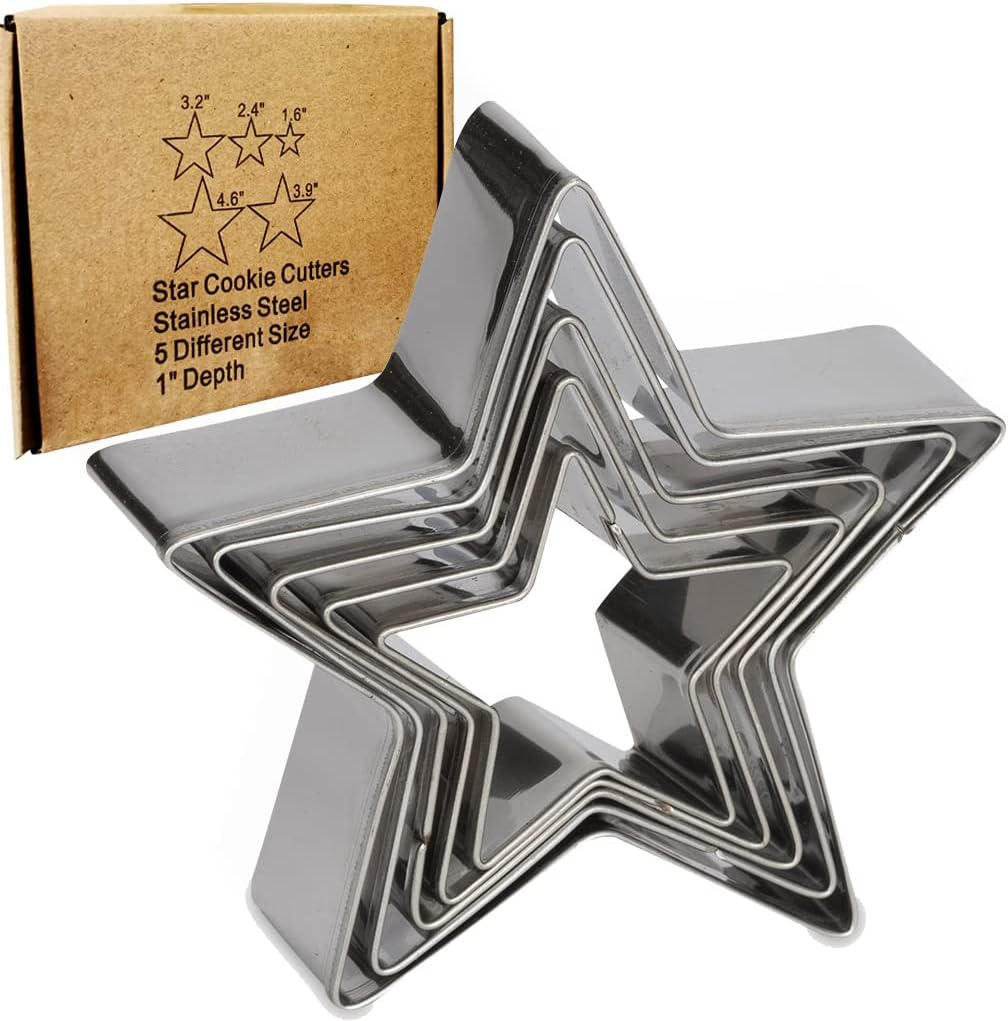 Antallcky Star Cookie Cutter Set-5 Pcs Stainless Steel Five-Pointed Star Biscuit Molds Fondant Cake Cookie Cutter Set Pastry Mold image number 4