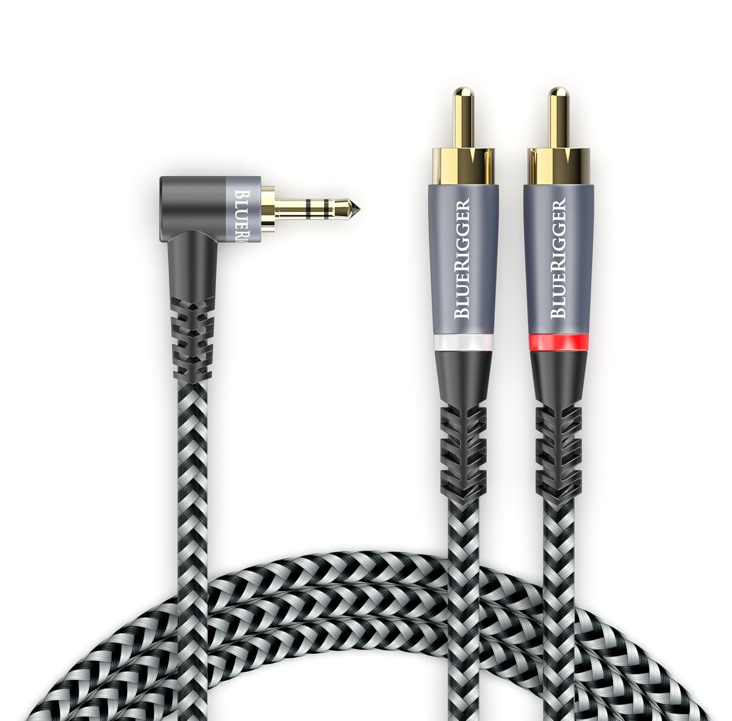 Bluerigger 3.5Mm Aux to 2RCA Audio Cable (15FT, 90D Stereo Splitter Y 2RCA Male, Braided, 1/8" Rightangled TRS to RCA, Hi-Fi Sound, Metal Shell) - for Phones, Amplifiers, Tablets, Home Theater, HDTV image number 4