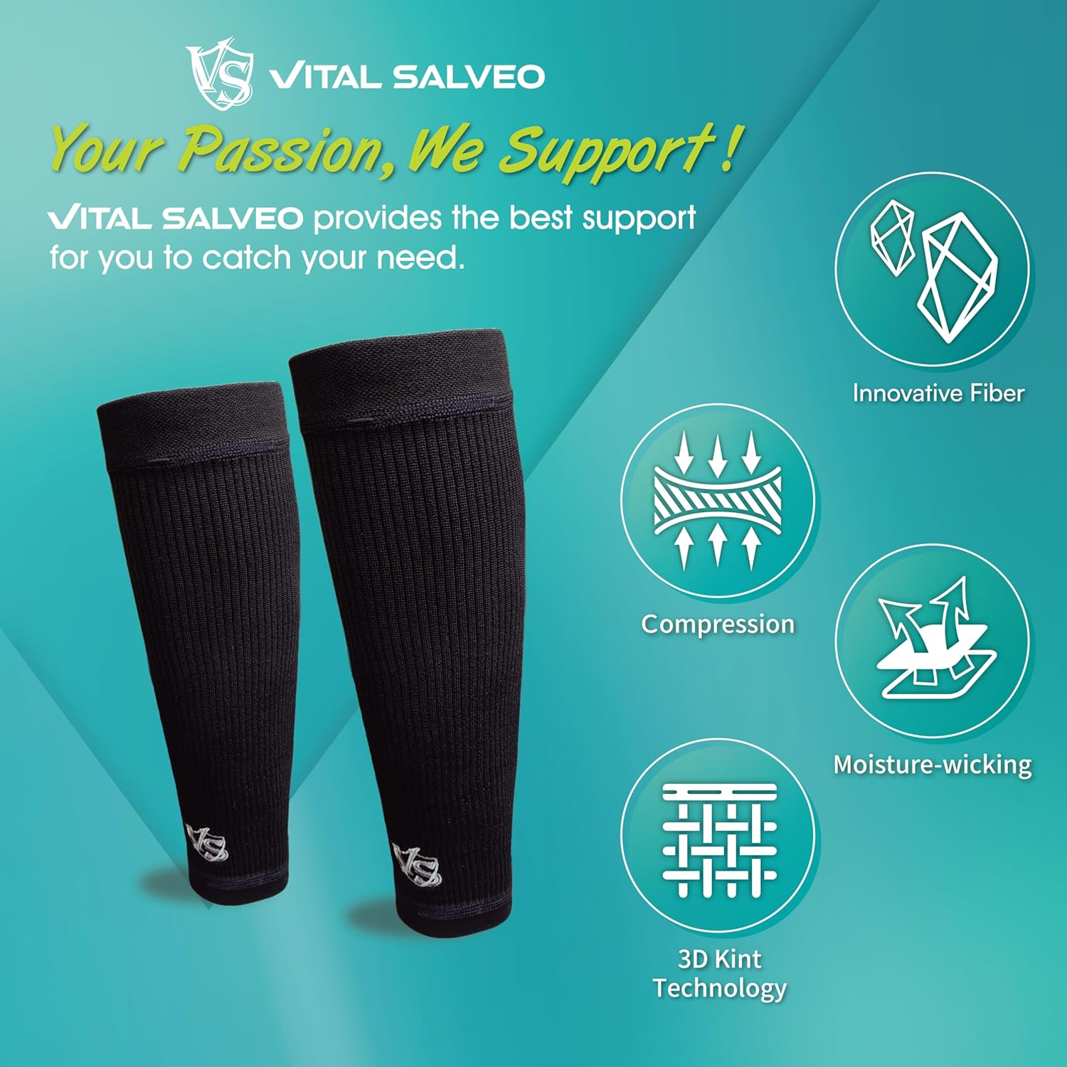 Vital Salveo Compression Calf Sleeves,Lower Leg Support for Shin Splint, Calf Pain, Varicose Veins, Swelling Relief,Sports, Daily Use, Travel,Runing,For Men & Women (1PC) /L image number 4
