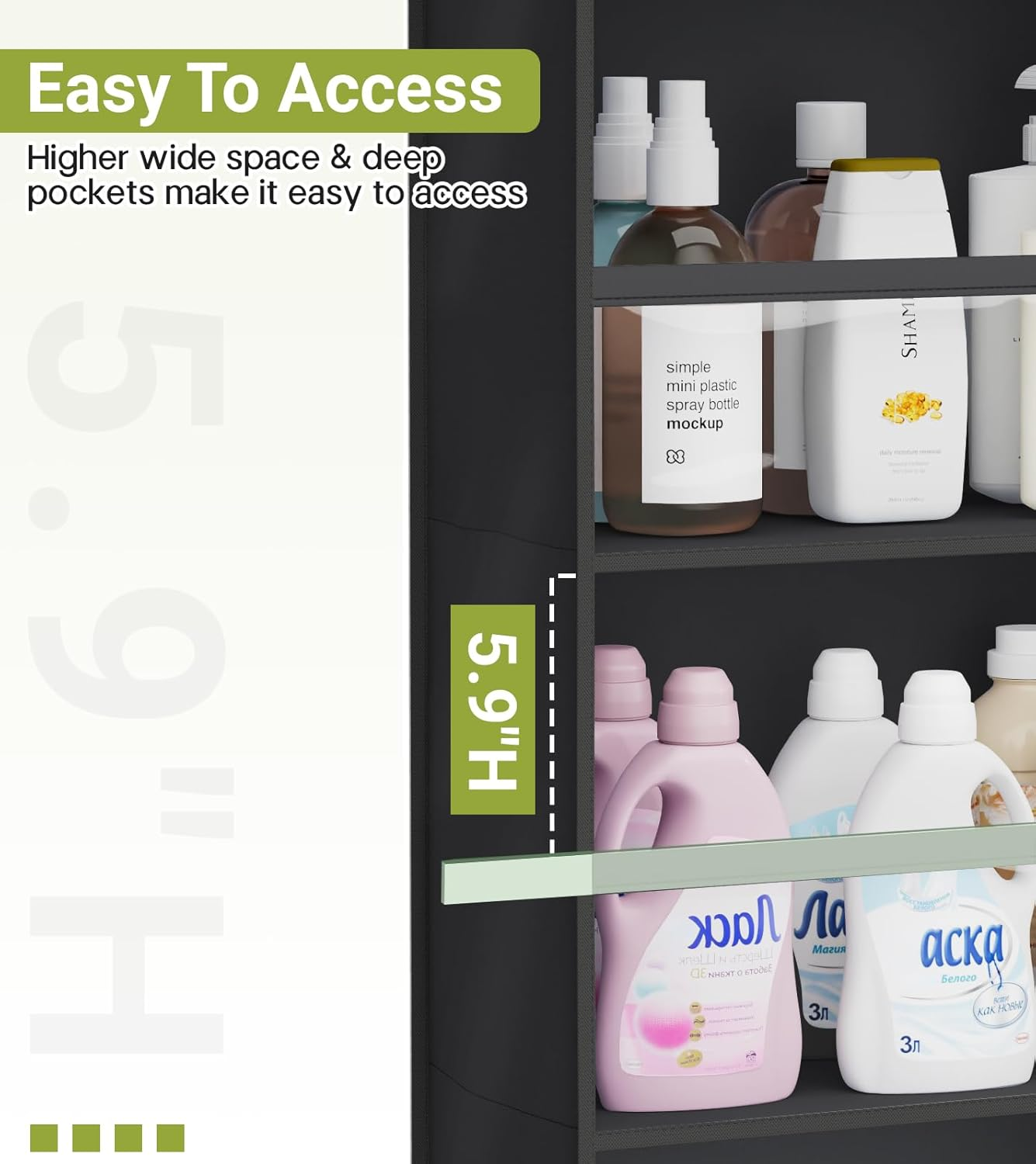 AOODA 2 Pack over the Door Organizer, Large Capacity Closet Door Hanging Organizer, Clear Deep Pockets Baby Storage for Nursery, Bathroom, Bedroom, Pantry, Diapers (Black) image number 1