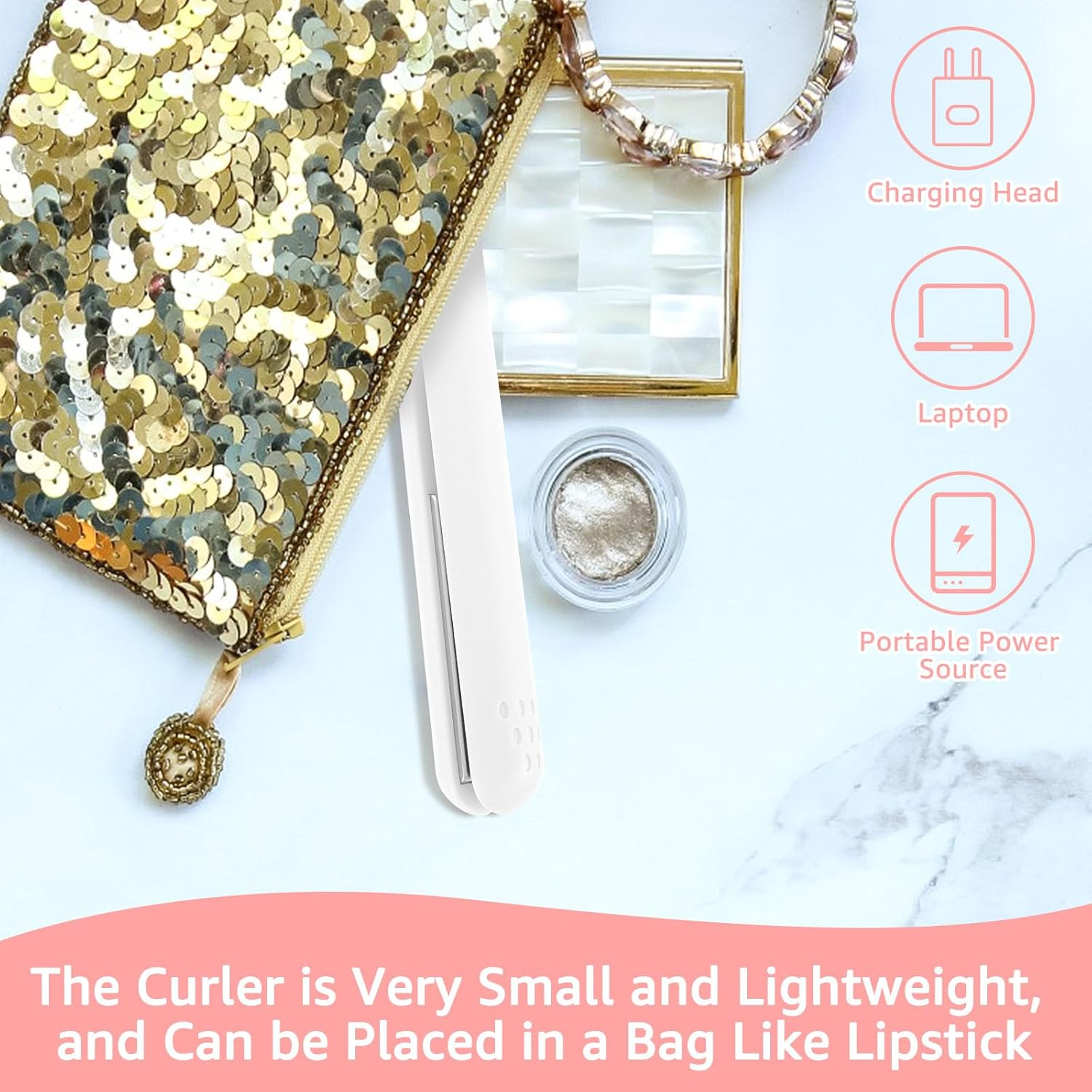 Fxvhojq Mini Hair Curler 10W Small Hair Curling Iron 2 in 1 Mini Curler and Hair Straightener 30S Fast Heat-Up for Straight Curly Hair Portable Hair Curler Wand Hair Straightener for Travel (White) image number 6