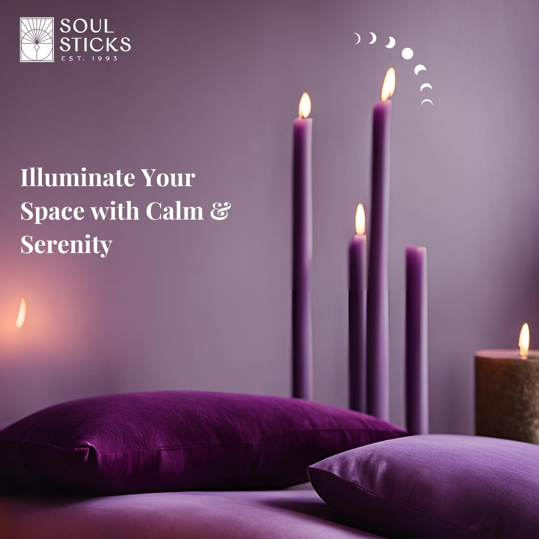 Soul Sticks Peace Magic Spell Chime Taper Candles 20 Pack - Ideal for Altar, Rituals, Ceremonies, Meditation Purple Candle for Witchcraft Supplies, Wiccan, Unscented Candles Clearance image number 6