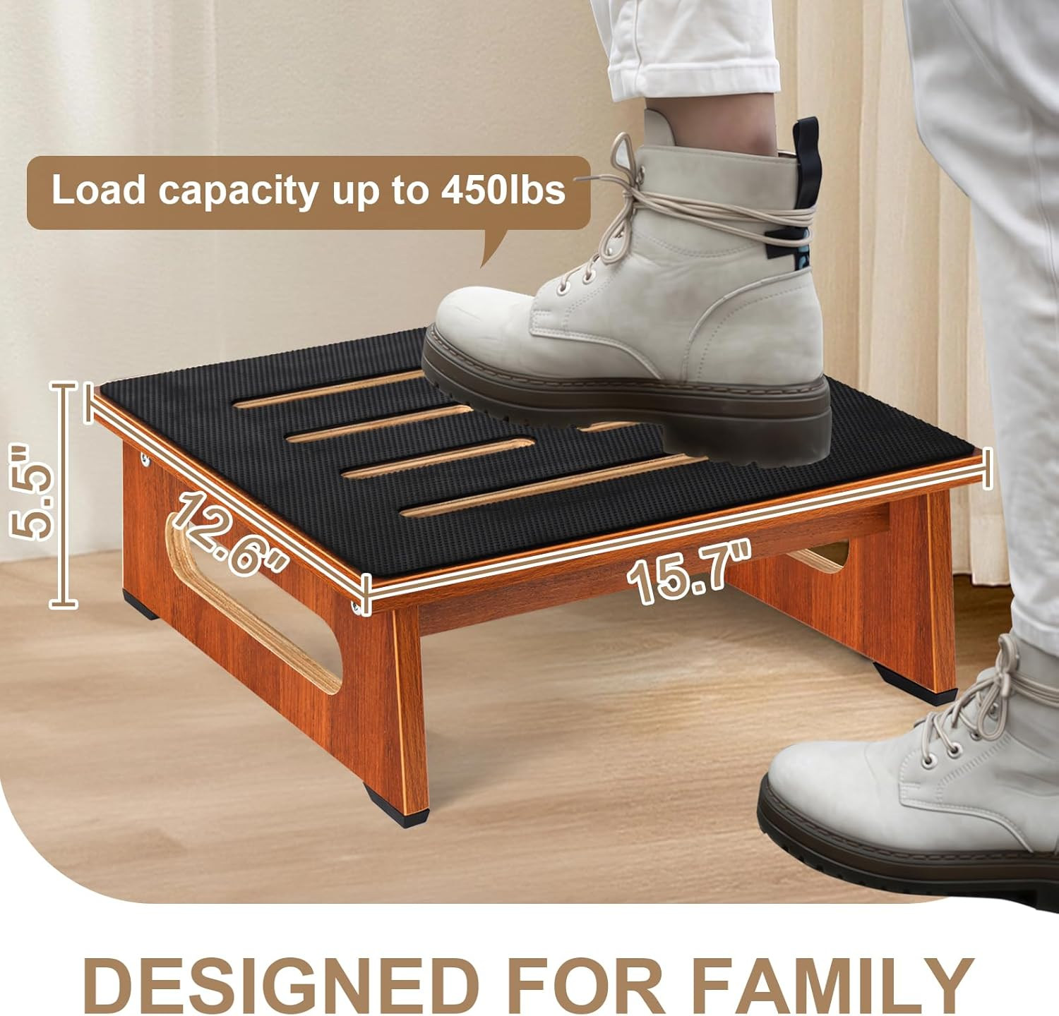 Raylove One Step Stool for Adults & Seniors with Non-Slip Rubber Stepping Surface, Indoor/Outdoor Platform Step,450 Ib Portable Single Wooden Riser Bathroom, Kitchen,Bedside image number 1