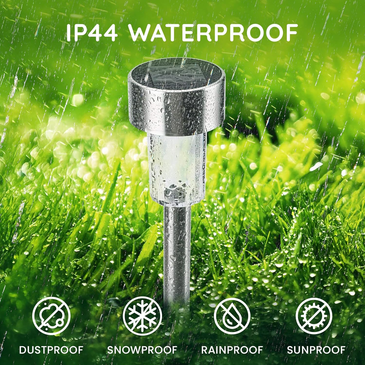 10 X CUQOO Colour Changing Solar Garden Stake Lights - Rechargeable LED Solar Powered Garden Lights - Waterproof Outdoor Lamps - Stainless Steel Outdoor Solar Lights for Garden, Pathway Lighting image number 4