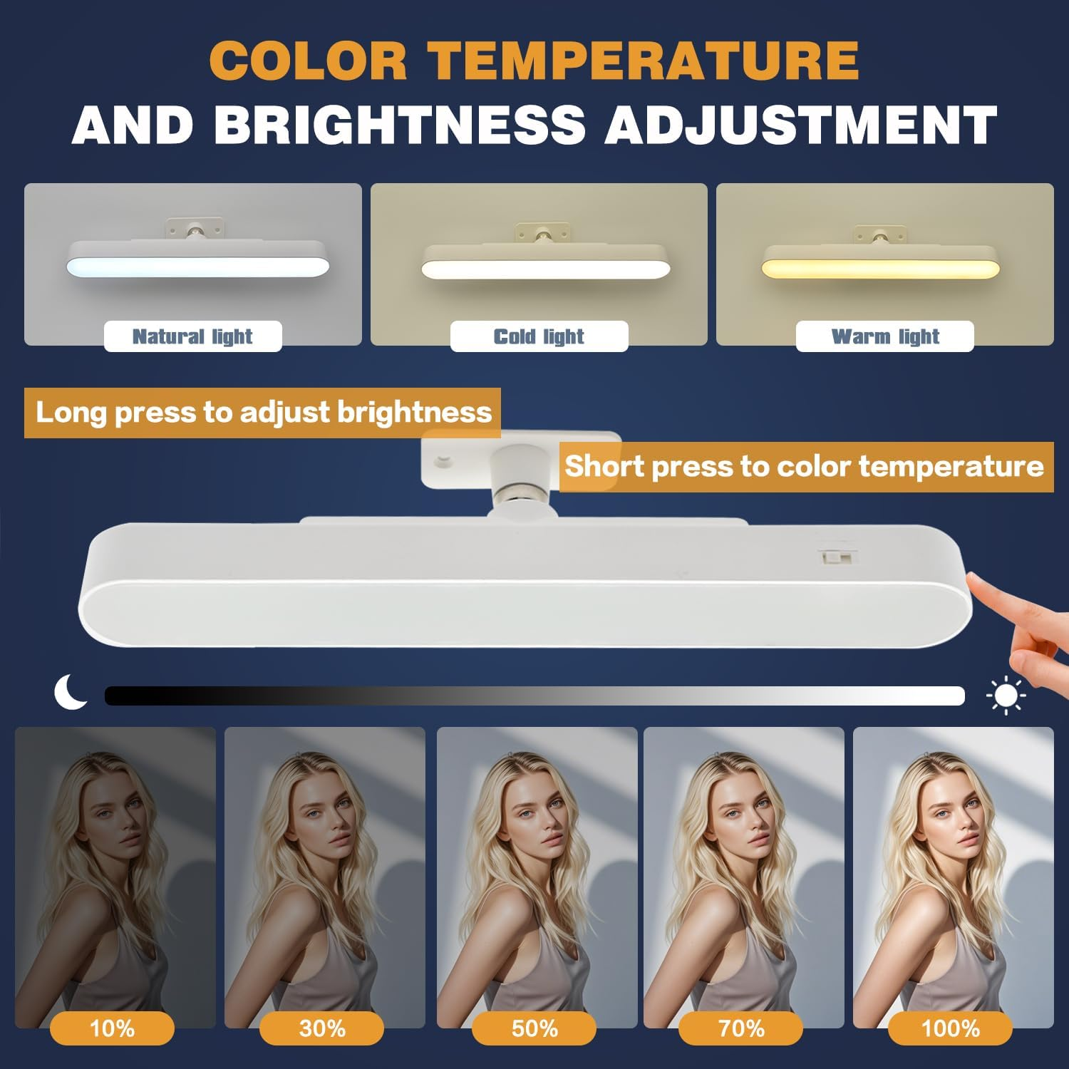 Wireless Vanity Lights for Mirror, 4000Mah Rechargeable Battery Operated Mirror Light, Adjustable Color Brightness & Angle Makeup Light,Cordless Lights for Bathroom Mirror,Desks, Kitchens, Cabinets image number 6
