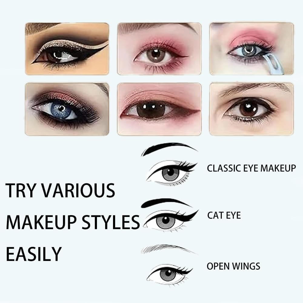 Eyeliner Set, Waterproof and Smudgeproof with Silicone Applicator Brush Cream Formula, Multi-Purpose Eyeshadow Stencil and Eyeline Guide, Black Pen and Cream