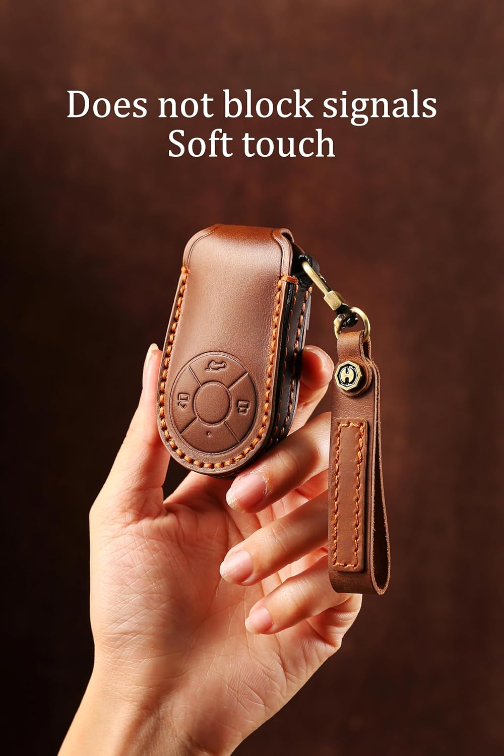 Ontto Car Key Cover Fit for GWM HAVAL H6 M6 ORA Good Cat White Cat IQ Car-Styling Handmade Leather Key Case Holder Keyring Key Chain Smart Key Shell Bag Accessories - Blue image number 2