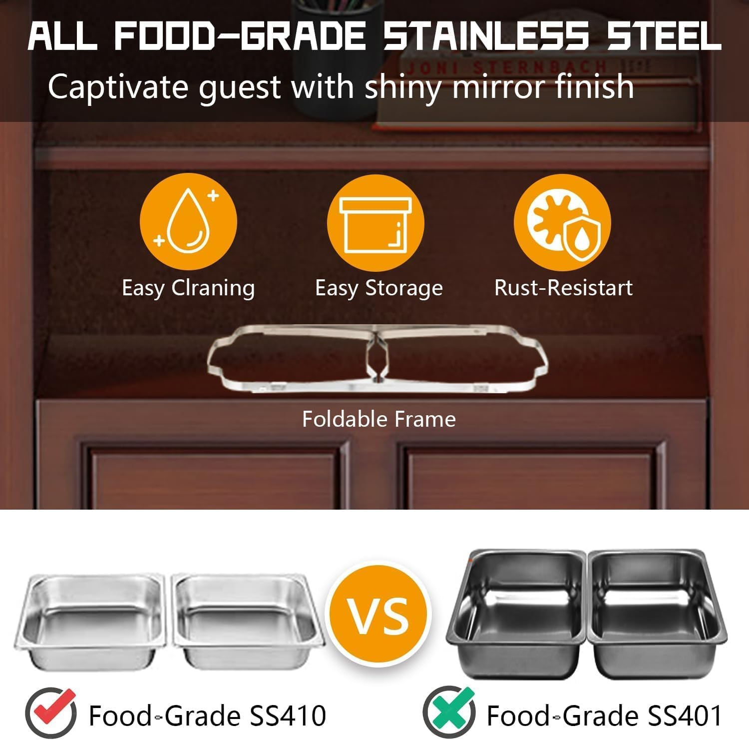 2 Pack Chafing Dish Buffet Set with Covers 9L Chafing Dish Stainless Steel Food Buffet Warmer Pan, Buffet Servers and Warmers for Catering Event Party Banquet (2X4.5L Trays Food Pan) (2PCS 9L) image number 3