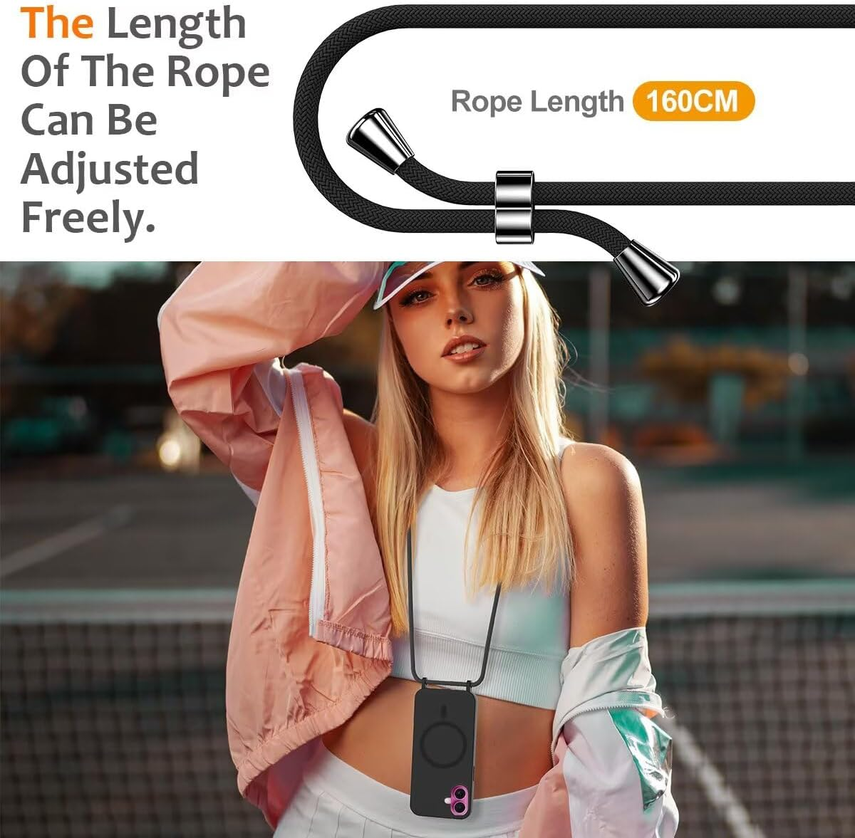 Mobile Phone Chain with Strap for Samsung Galaxy S25 FE Case, Lanyard (Removable) Mobile Phone Case with Adjustable Cord Removable Strap, Crossbody Protective Case for Hanging Cord, Black image number 3