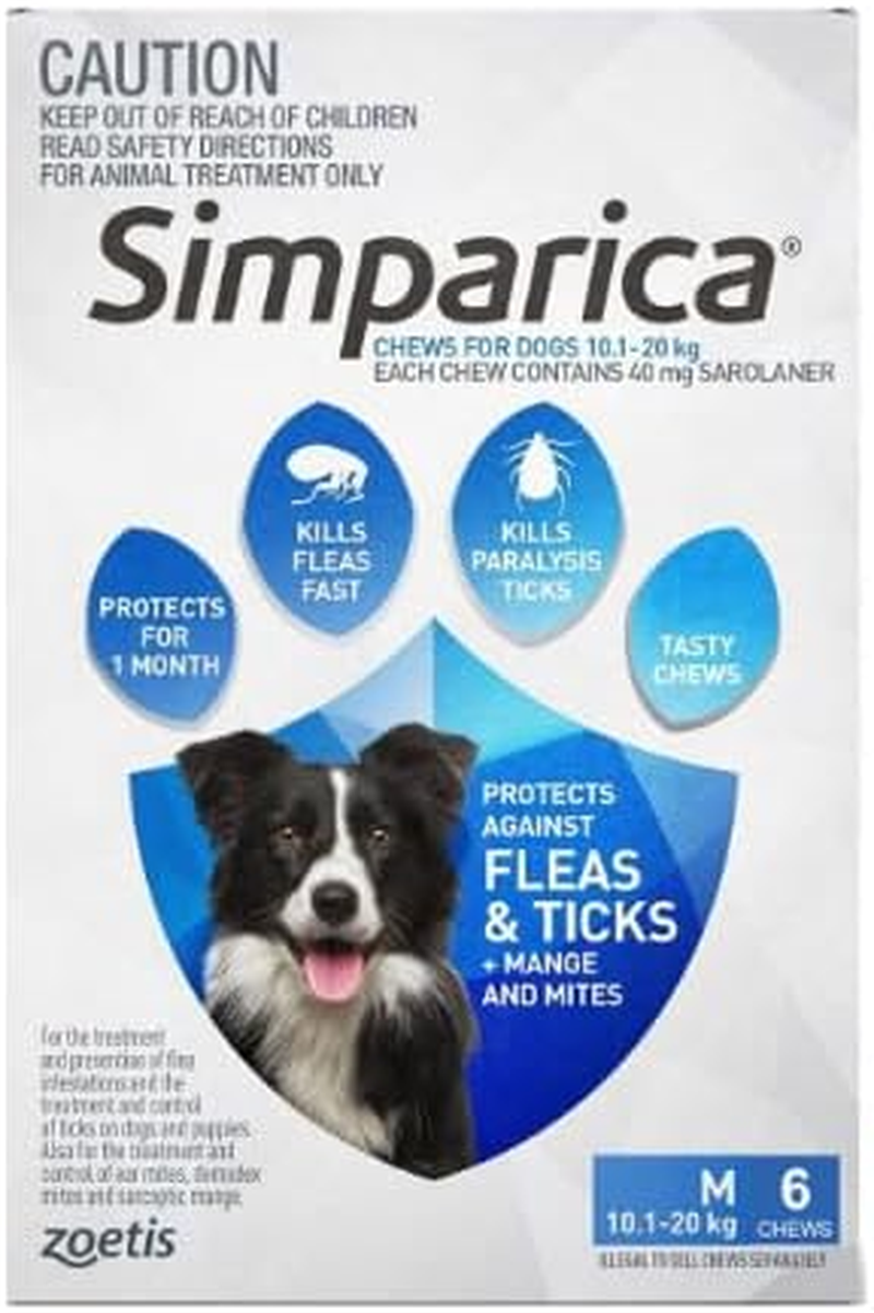 Simparica for Medium Dogs 10.1 to 20 Kg Blue 6 Chews