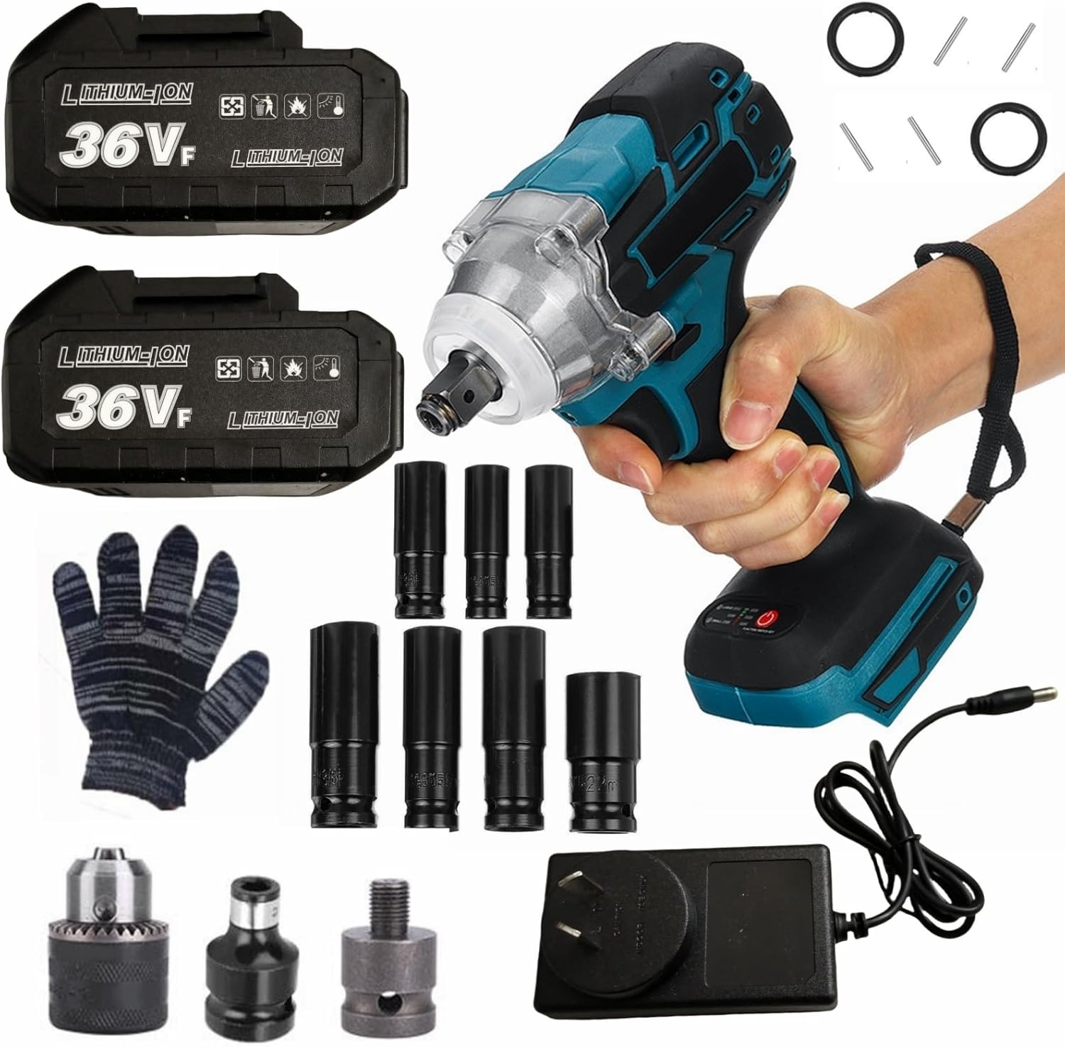 1/2" Cordless Impact Wrench Driver 1280W Brushless Rattle Gun with 7 Sockets 2Bateries 1 Charger for Makita 18V Battery image number 4