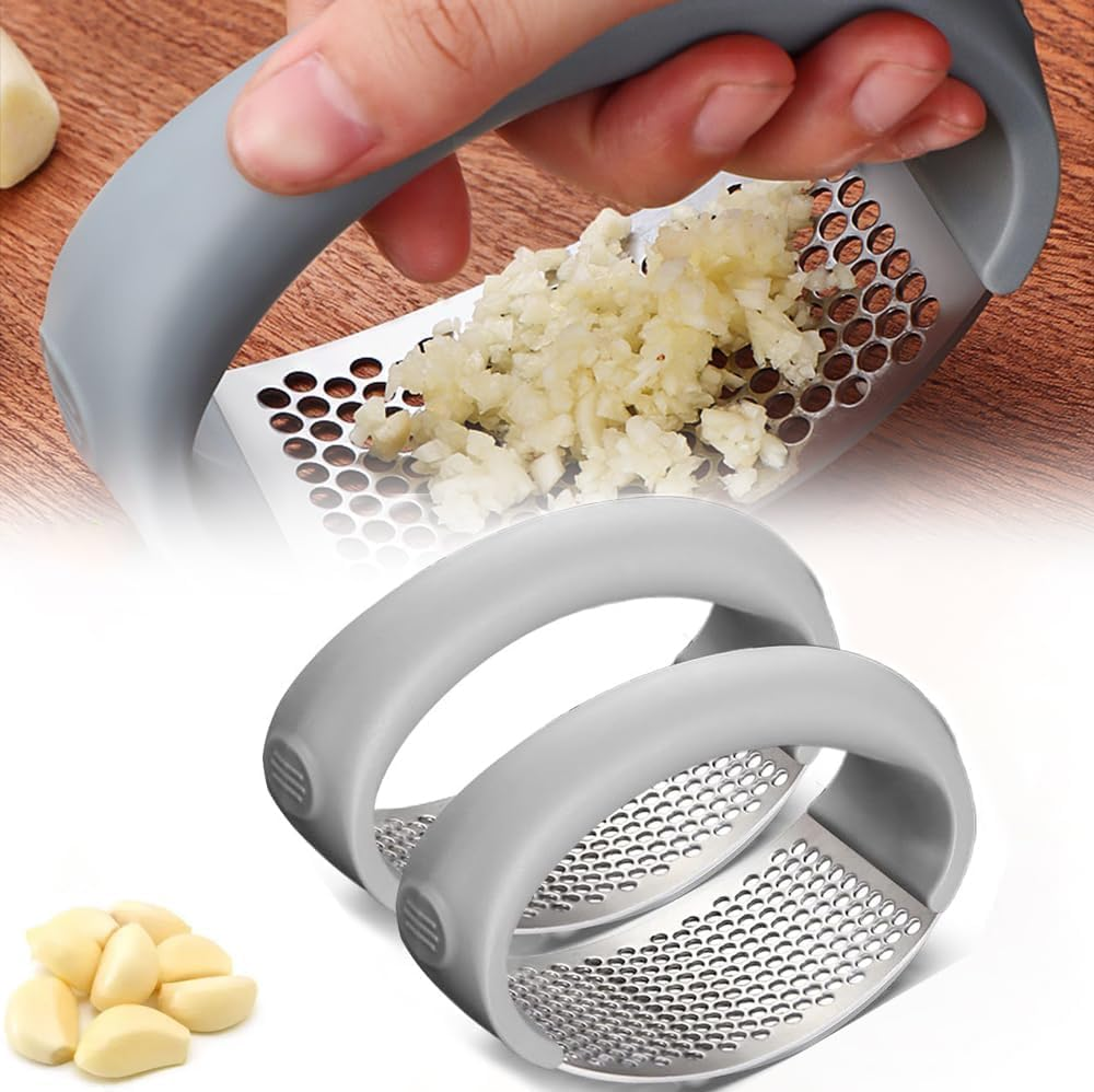 2 PCS Garlic Press Rocker, Garlic Mincer Stainless Steel Garlic Crusher Squeezer Slicer Mincer Chopper Kitchen Gadget with Ergonomic Handle image number 6