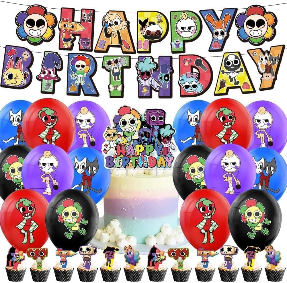 Dandy Birthday Party Set, Includes Banner, 16 Balloons (Blue, Black, Red, Purple), 12 Cupcake Decorations & Large Cake Decoration image number 3