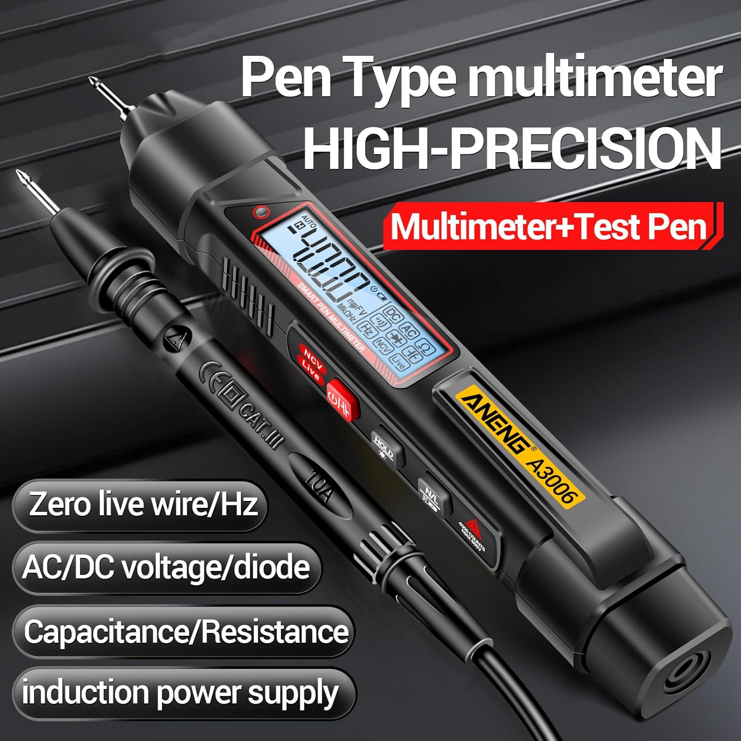 FUNFANG A3006 Pen Type Digital Multimeter 4000 Count AC/DC Voltage Tester Zero Fire Line Detector Resistance Capacitance and Diode Testing Electric Tools Standard Configuration