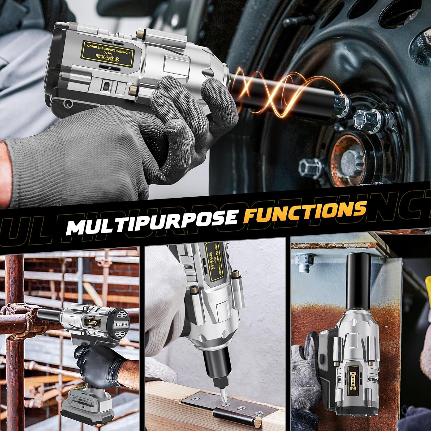 Cordless Impact Wrench for Dewalt 20V Battery,1/2 Inch Impact Wrench 900Ft-Lbs(1200N.M) High Torque Brushless Electric Impact Gun, Power Impact Driver with 4-Mode Speed, LED Work Light(No Battery) image number 5