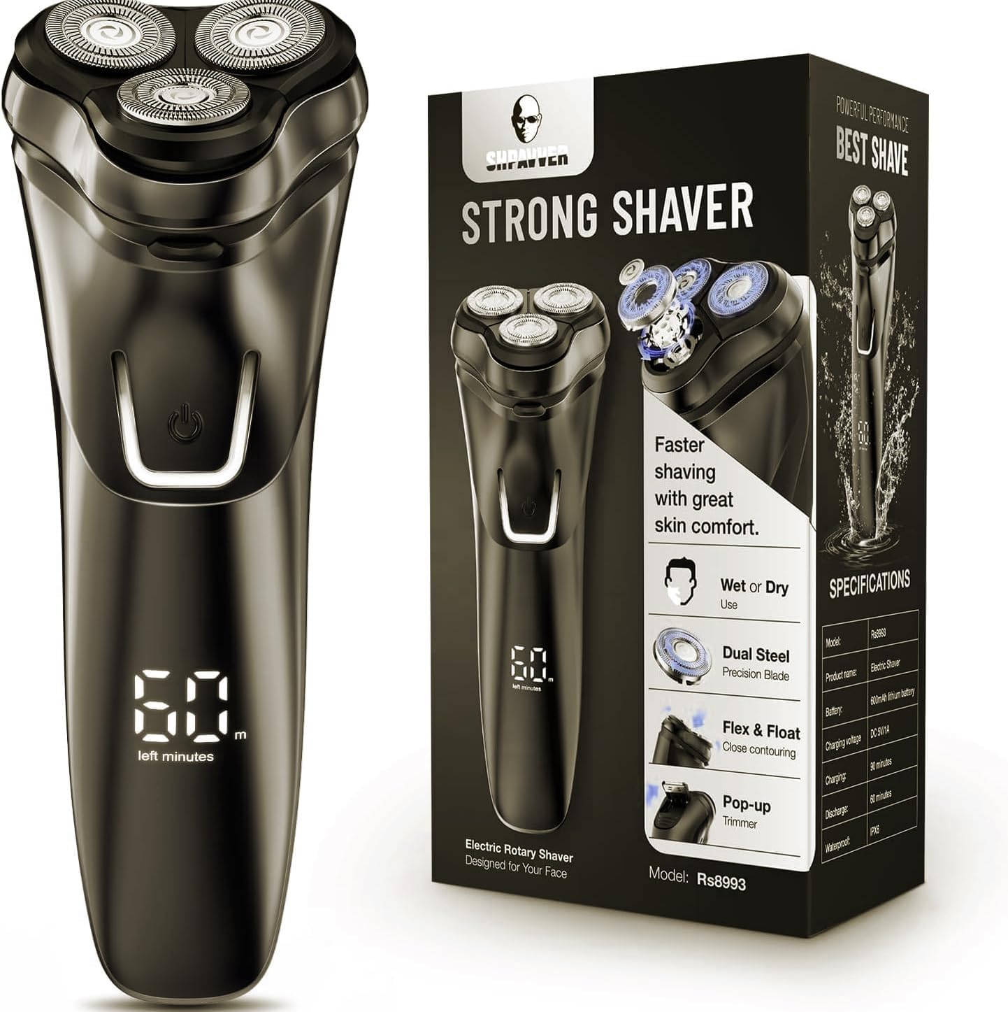 Electric Razor for Men Cordless: Wet/Dry Rotary Shaver Waterproof - USB Fast Charging & Sensitive Skin Care - Pop up Trimmer & Precision Blades image number 6