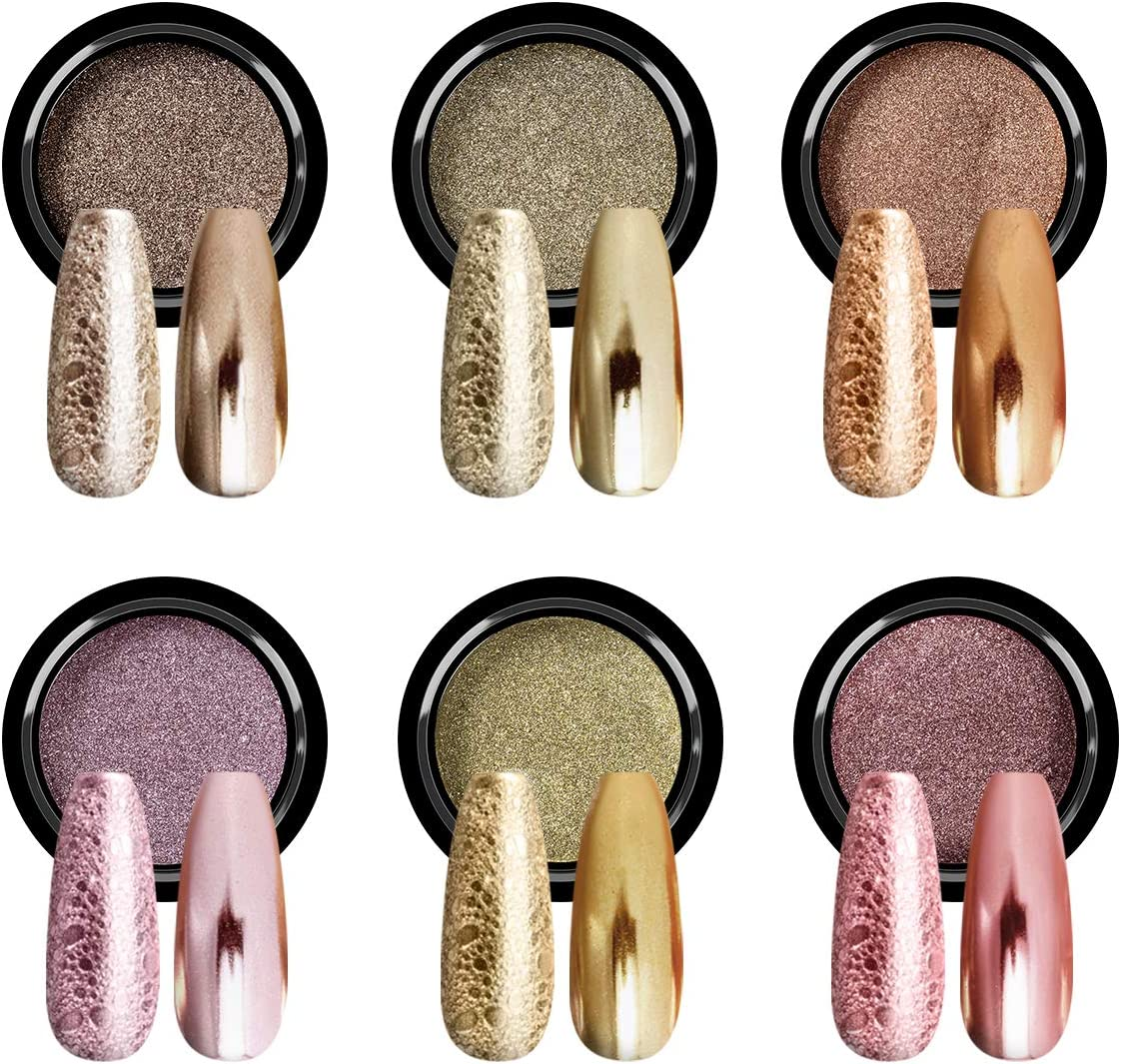SAVILAND Chrome Nail Powder Set - 6 Colors Rose Gold Chrome Nail Powder Holographic Metallic Mirror Nail Effect Manicure Pigment for Nail Decoration Salon Home DIY image number 3