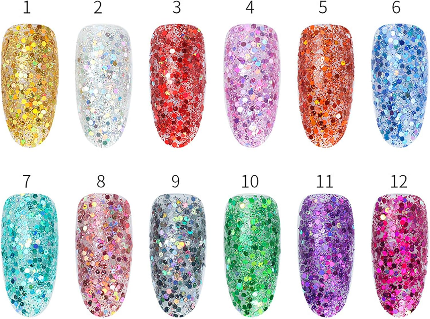 9 Packs Mixed Size Hexagon Nail Glitter Powder Sequins Shiny Colorful Nail Flakes Charm Dust image number 3