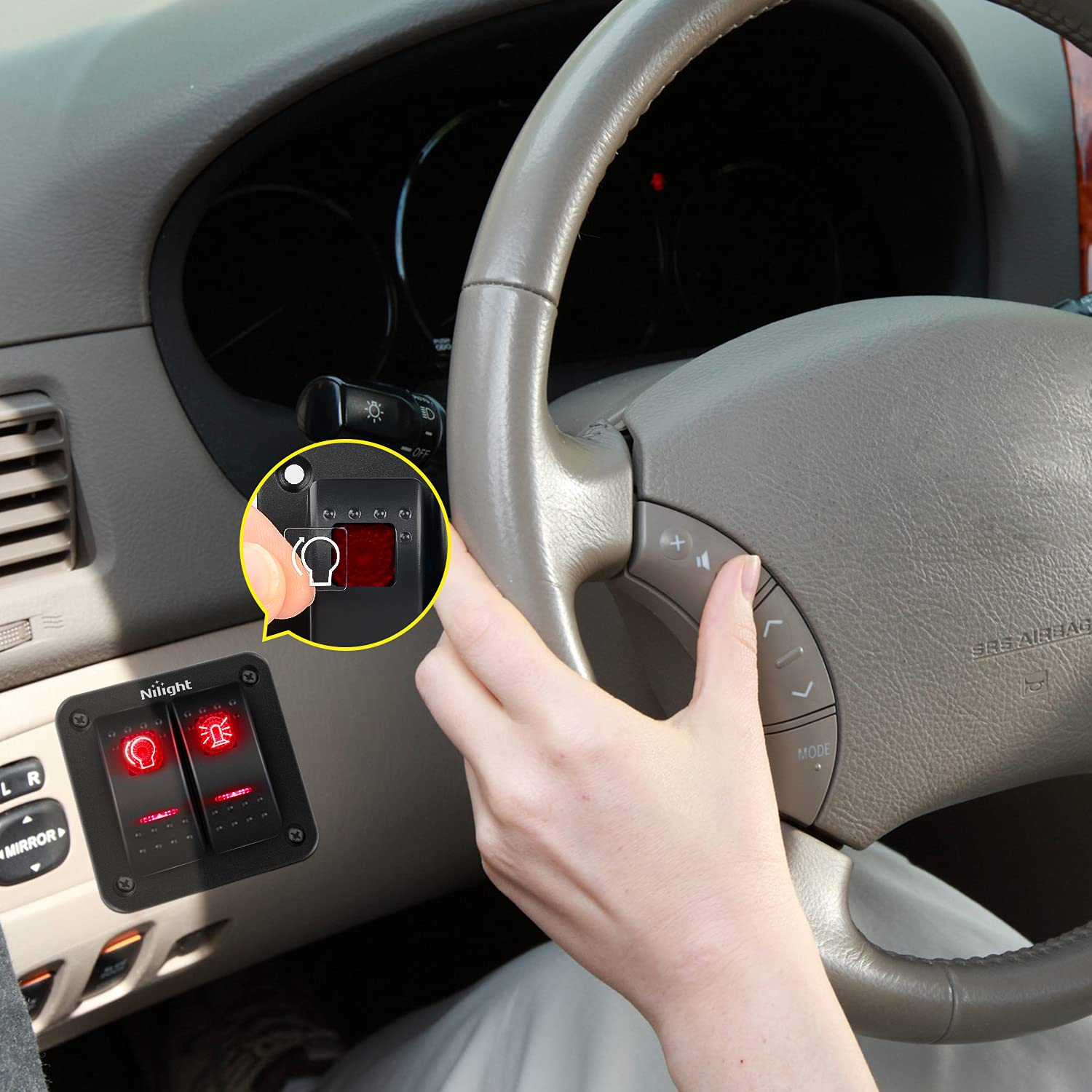 Nilight 2 Gang Rocker Switch Panel 12V 24V DC Red Switches Aluminum Panel 5Pin on off Prewired Toggle Switch Panel Waterproof for Cars Boats Atvs Utvs image number 5