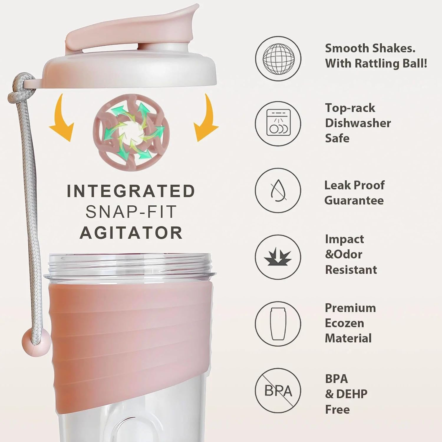 Protein Shaker Bottle for Gym, 700Ml Portable Shaker Cup with Whisk Ball, Protein Shake Bottle for Smoothies and Pre-Workout by Ruibex image number 1