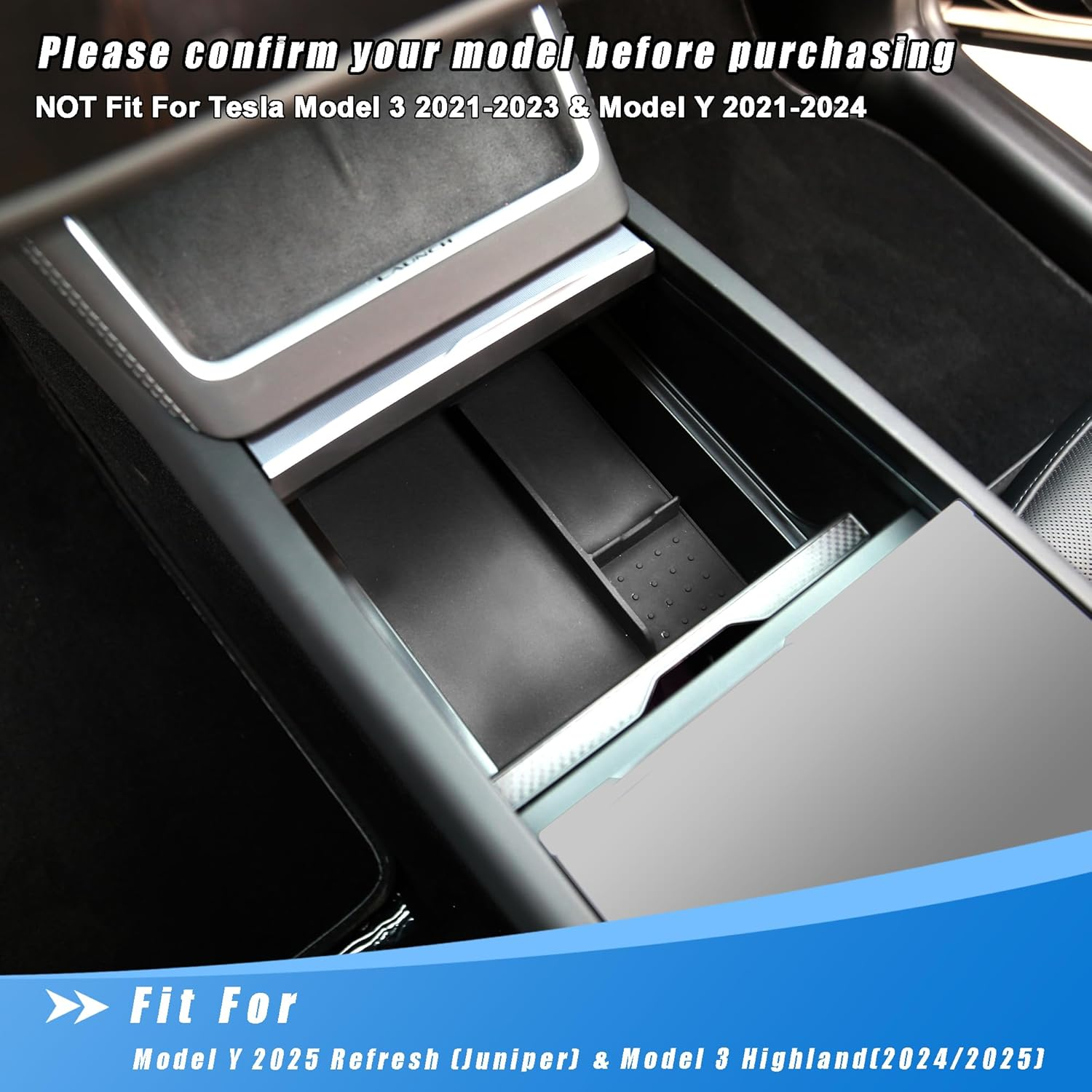 Center Console Organizer Tray for Tesla Model Y Juniper Accessories, Fits for for Tesla Model 3 (2024/2025 Highland) & Model Y (2025/2026 Juniper) image number 5