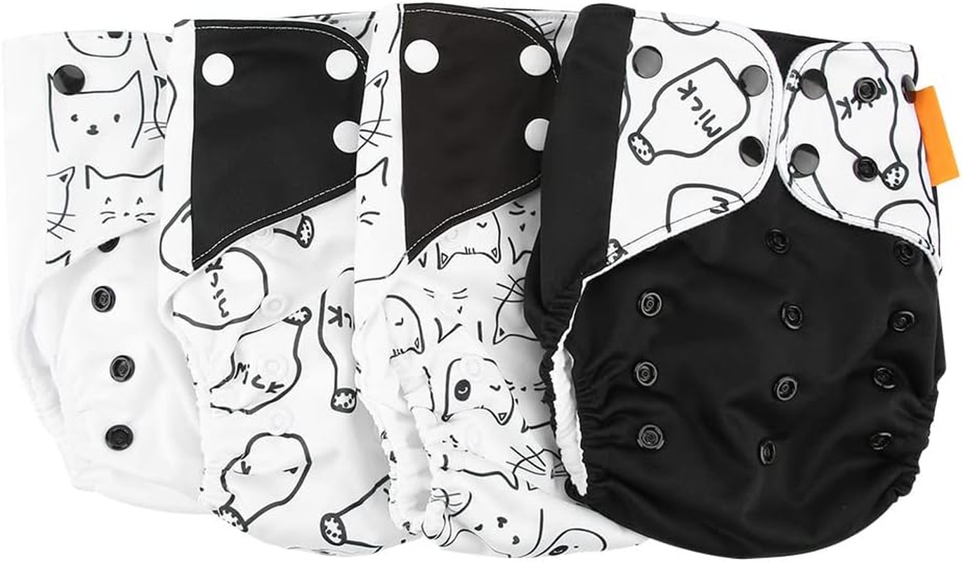 Baby Cloth Diaper Cover Nappy Reusable, 4Pcs Waterproof Washable Reusable Newborn Nappy Cover Adjustable Size for Baby/Girl/Boys (A) image number 1